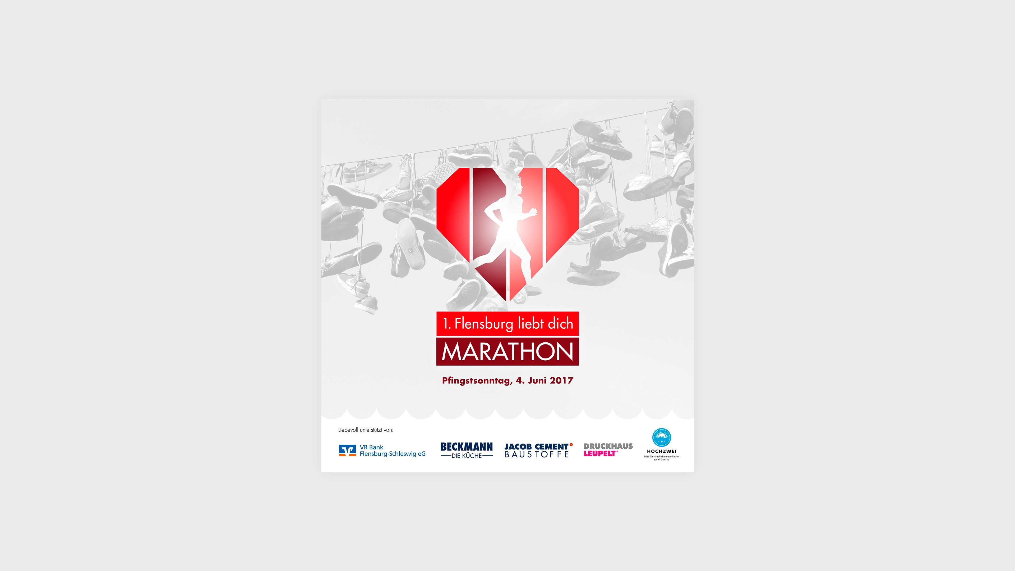 Herzlogo "Flensburg liebt dich Marathon" und Sponsorenlogos
