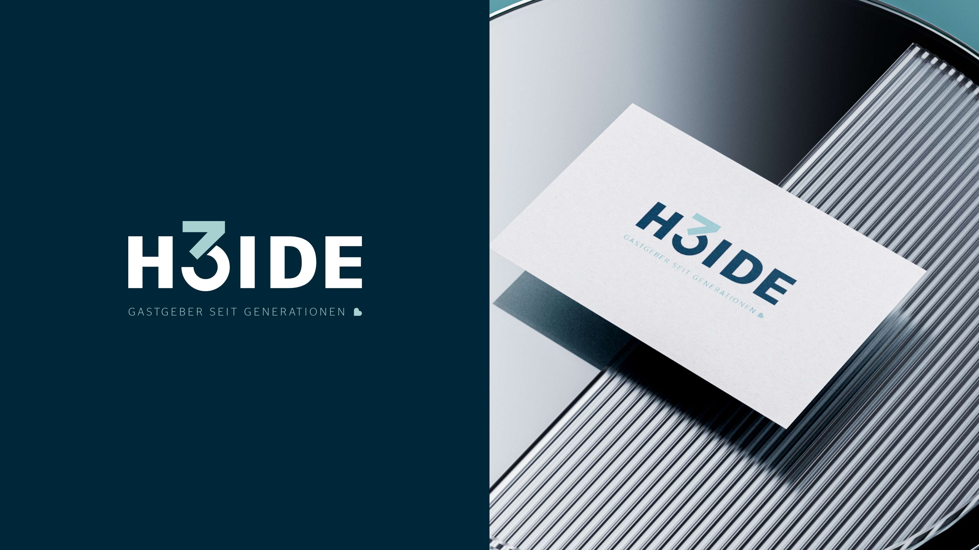 Headgrafik: Neues Logo "H3IDE – Gastgeber seit Generationen" links und die neue Visitenkarte rechts.