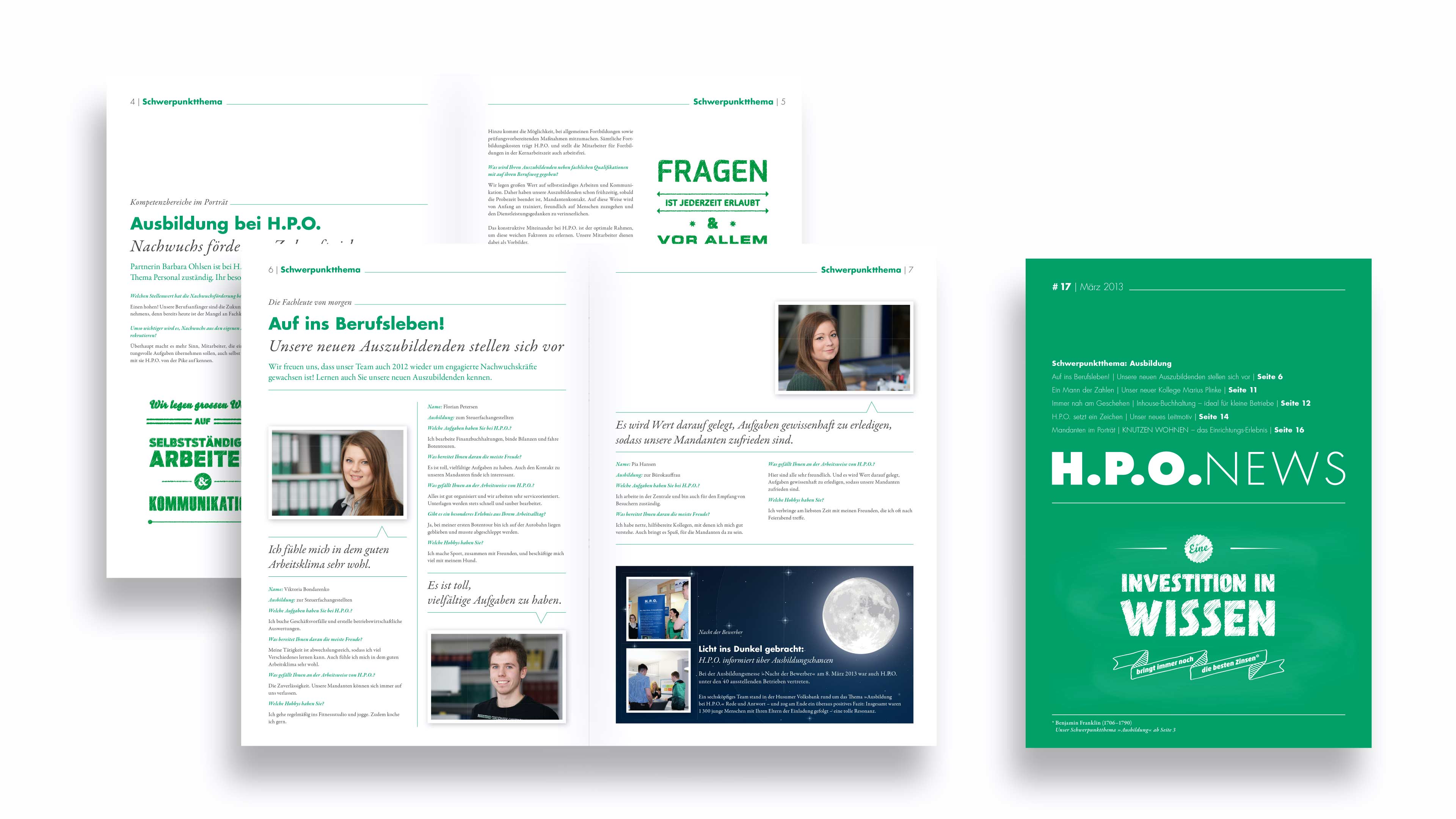 Zwei grüne Hefte mit HPO News