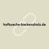 Schwarzer Schriftzug hofkueche-backensholz.de auf beigem Hintergrund