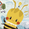 Illustration einer kleinen winkenden Biene mit großem Koppf