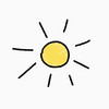 Eine gelbe gezeichnete Sonne mit Sonnenstrahlen