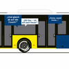 Visualisierung eines Stadtbusses mit Sprechblasen und blau-gelber Werbung für den FAB