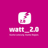 Pinke Kachel mit einem weißen Logo von Watt 2.0