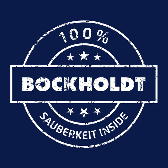 Weißes rundes BOCKHOLDT-Emblem auf blauem Grund