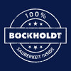 Weißes rundes BOCKHOLDT-Emblem auf blauem Grund