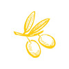 Gelbe Illustration eines kurzen Olivenzweigs mit zwei Oliven