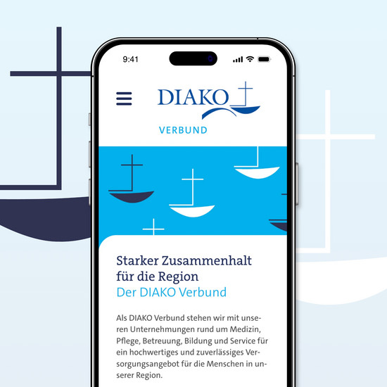 Zu sehen ist die neue DIAKO-Verbund-Seite in der mobilen Ansicht.