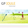 Großes GP Joule Logo mit einem Bild drunter mit drei Blumen