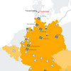 Orangene Deutschlandkarte mit Standorten von Grey logix