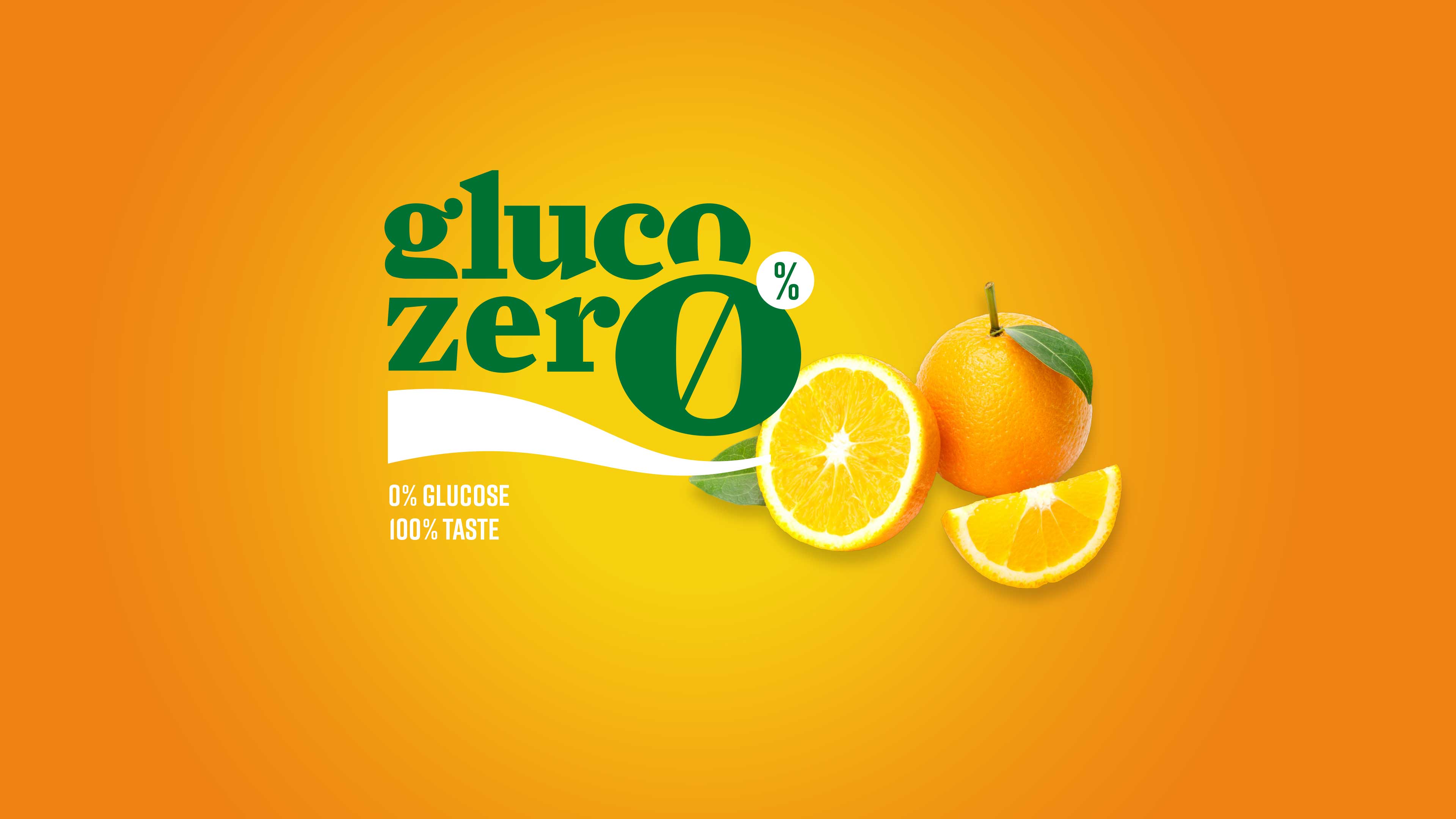 Orangenes Glucozero Logo mit Orangen
