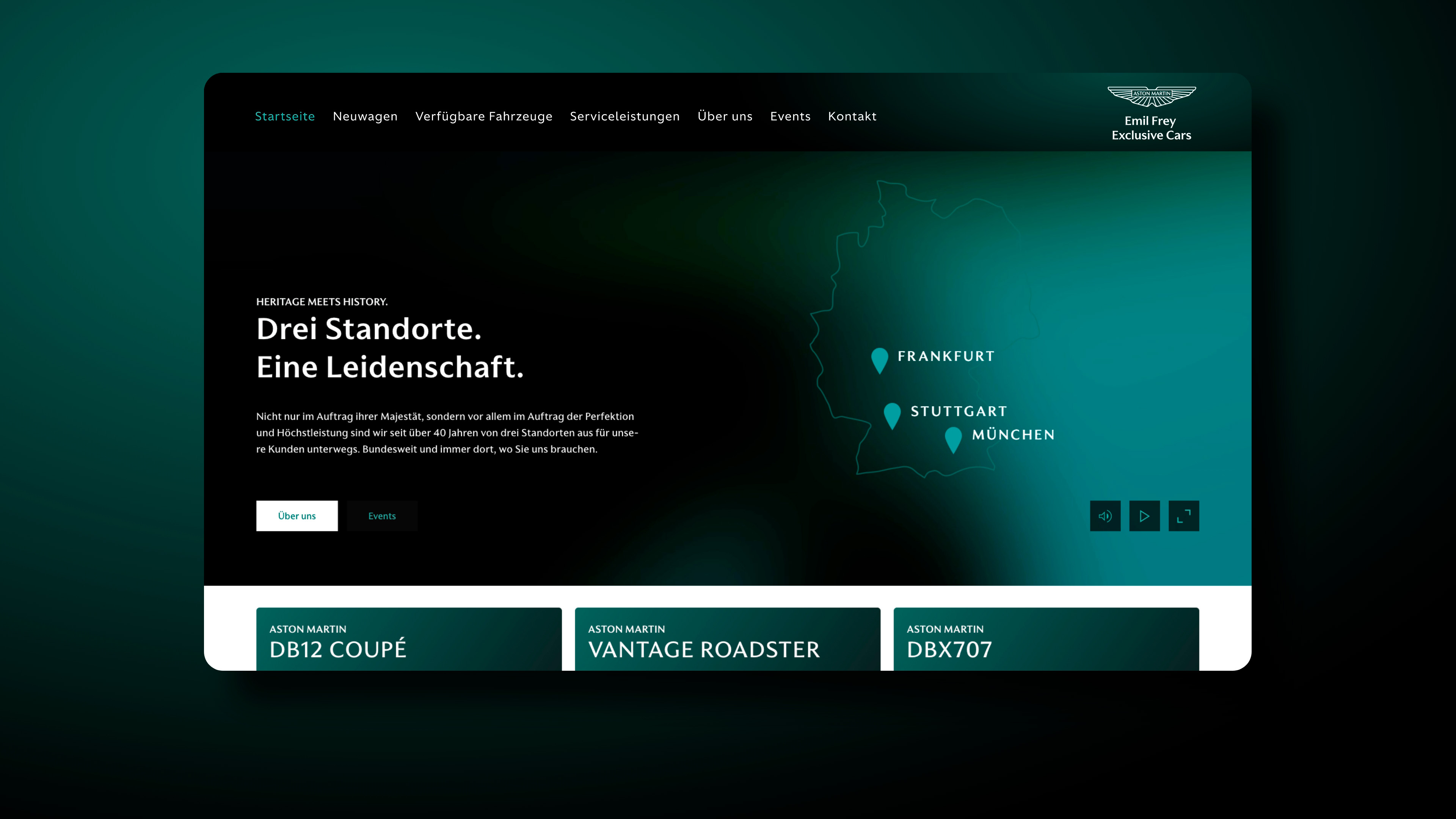 Screenshot der Aston Martin Emil Frey Startseite