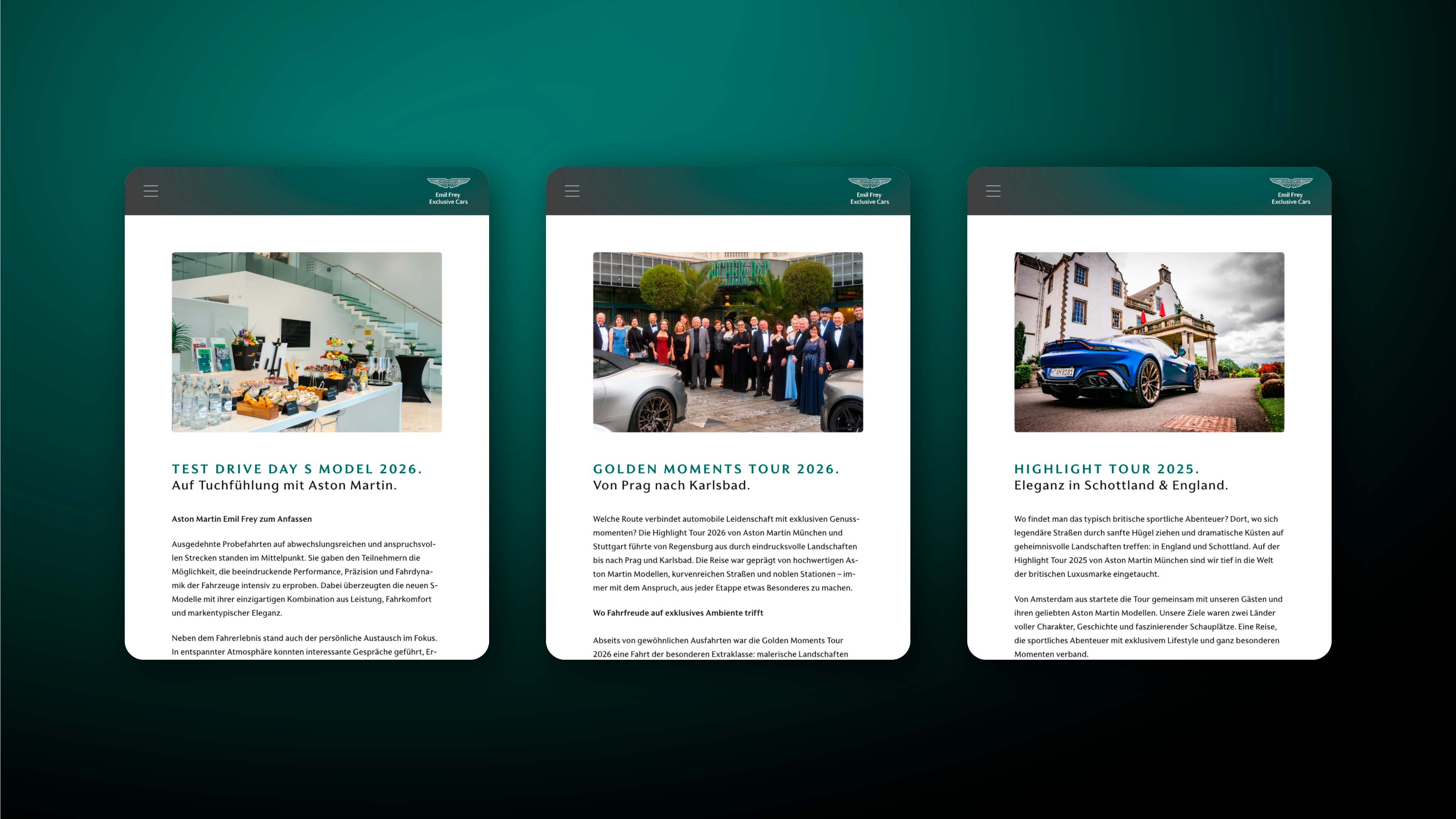 Screenshots von drei Newsartikeln