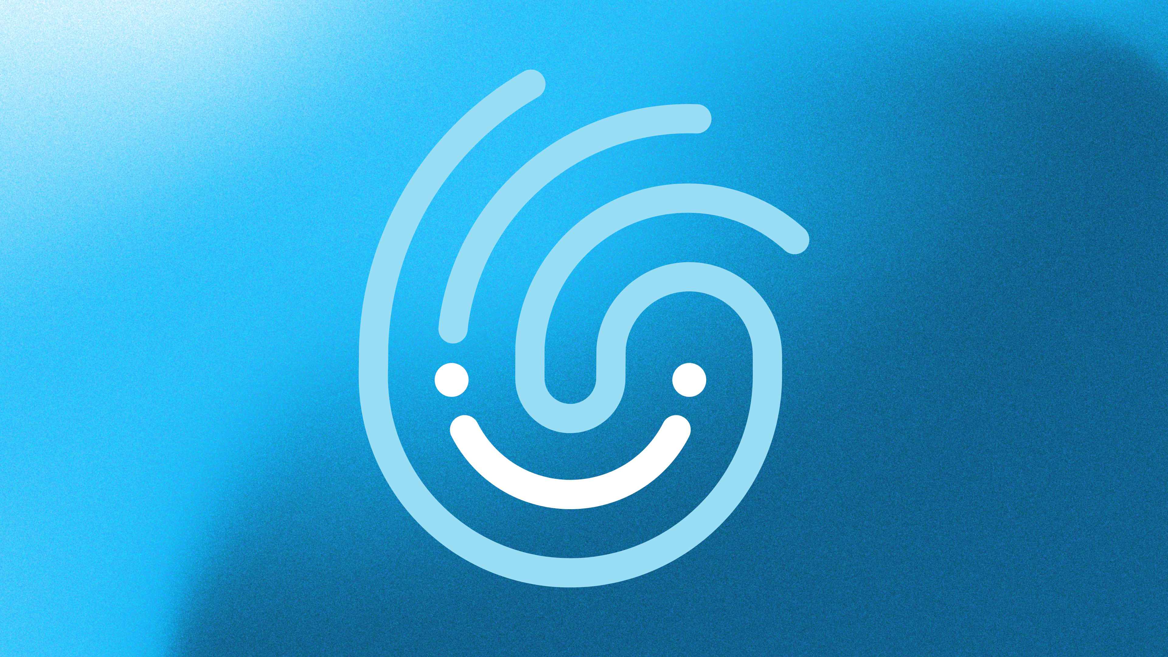 Blaue Grafik eines umgedrehten Fingerabdrucks mit lächelndem Gesicht