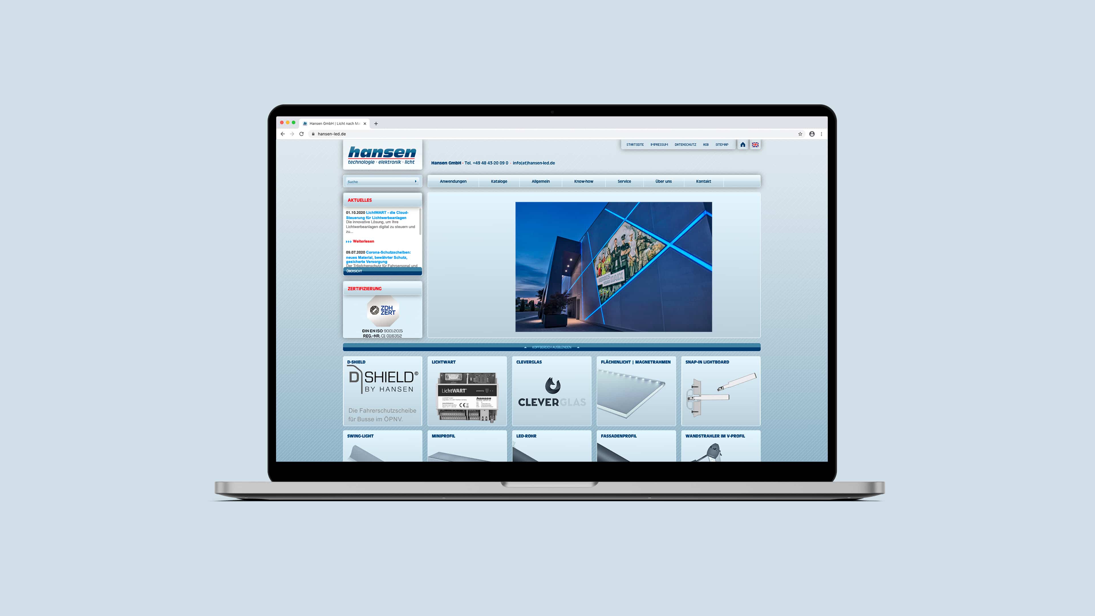 Hansen Technologie Homepage in Desktop Ansicht