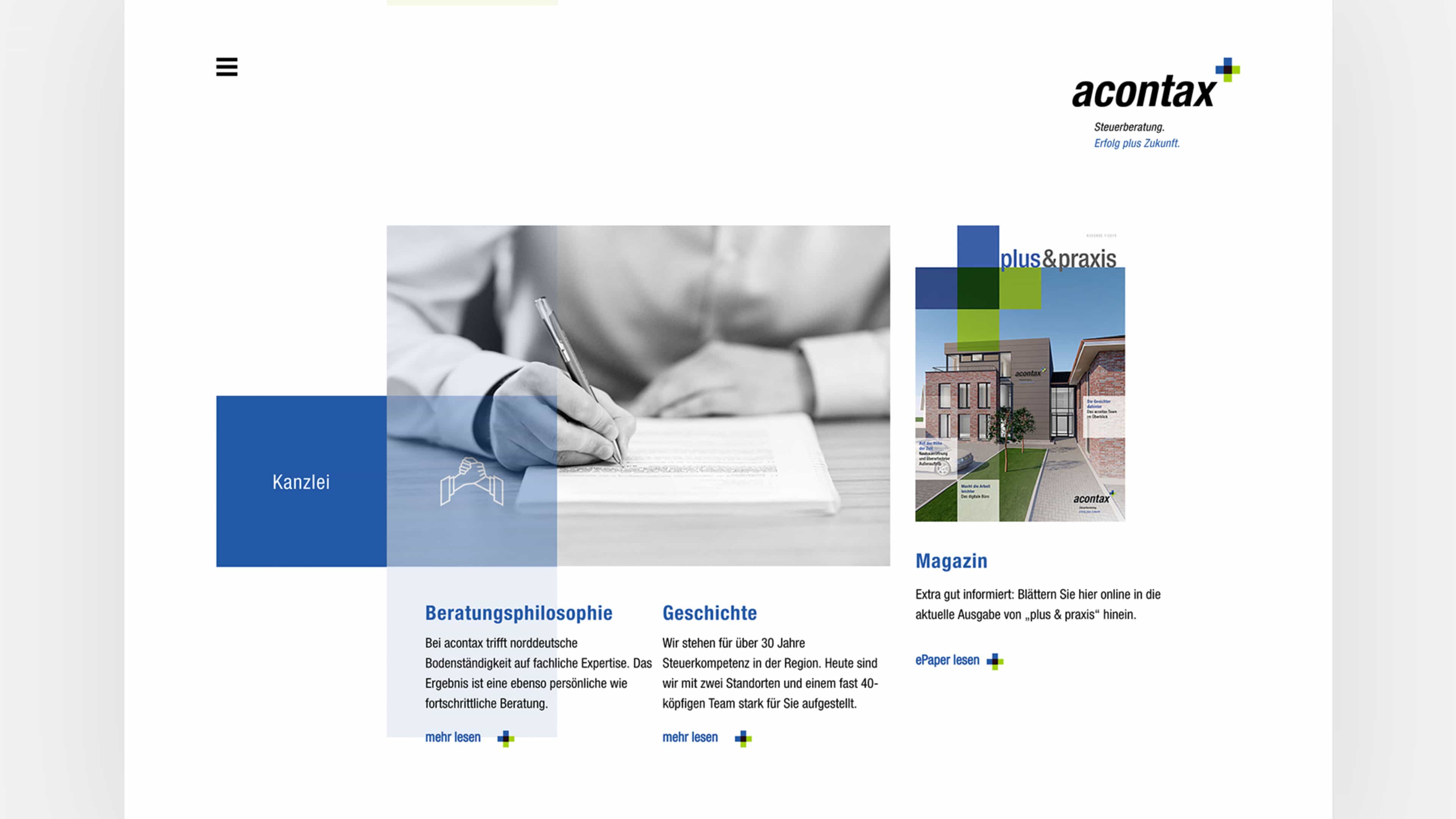Visualisierung von Text und Bildern sowie Mitarbeitermagazin für Website von acontax