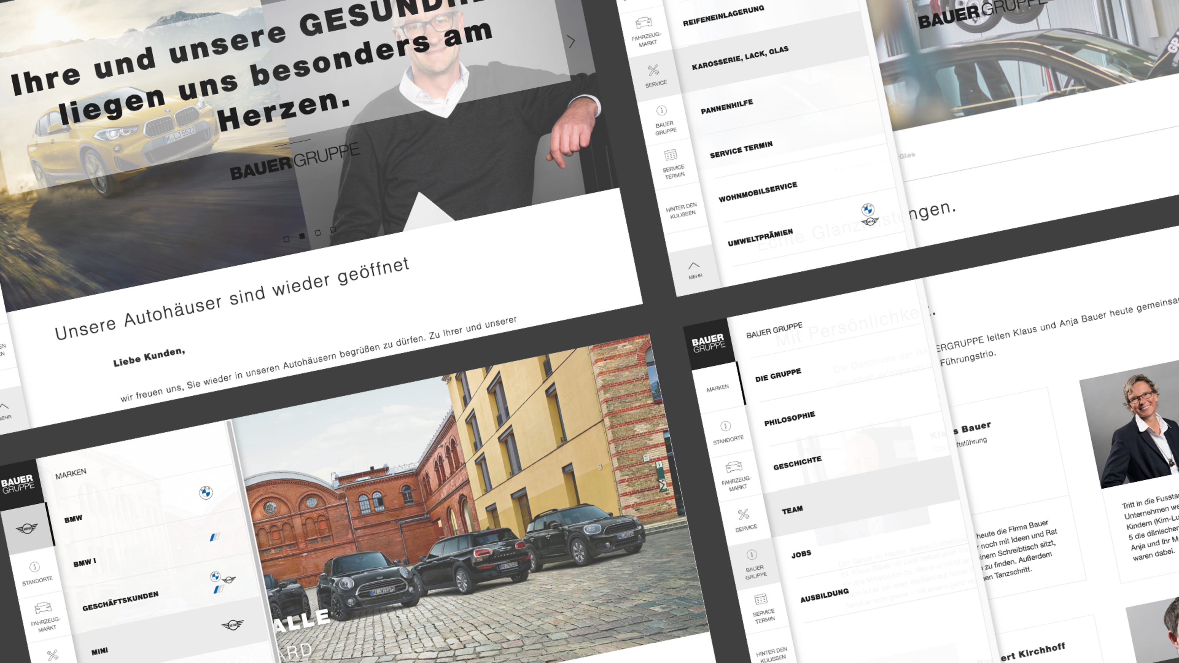 Collage mehrerer Screenshots der Website bauergruppe.de