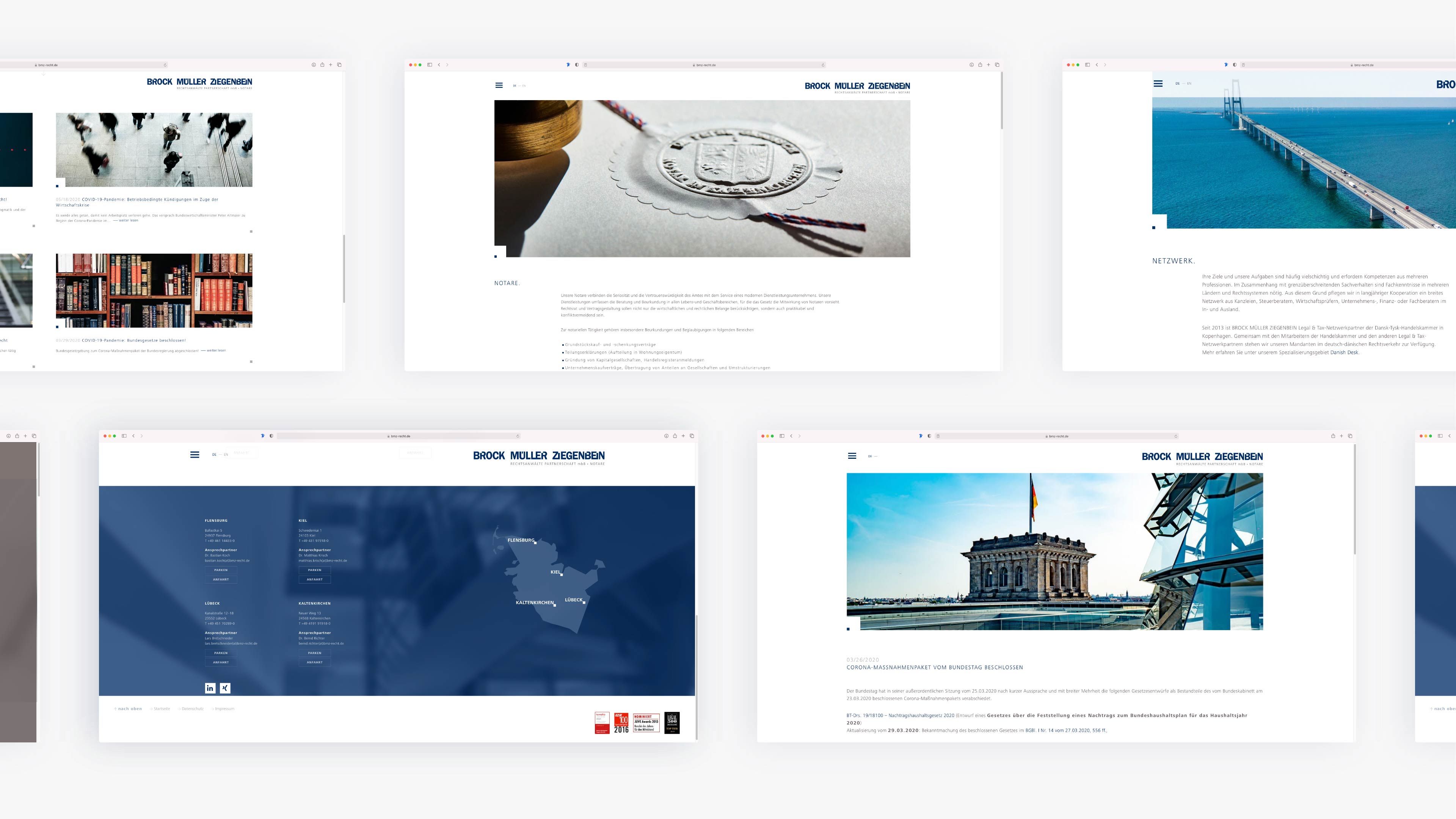 Collage mehrerer Screenshots der Website von BROCK MÜLLER ZIEGENBEIN