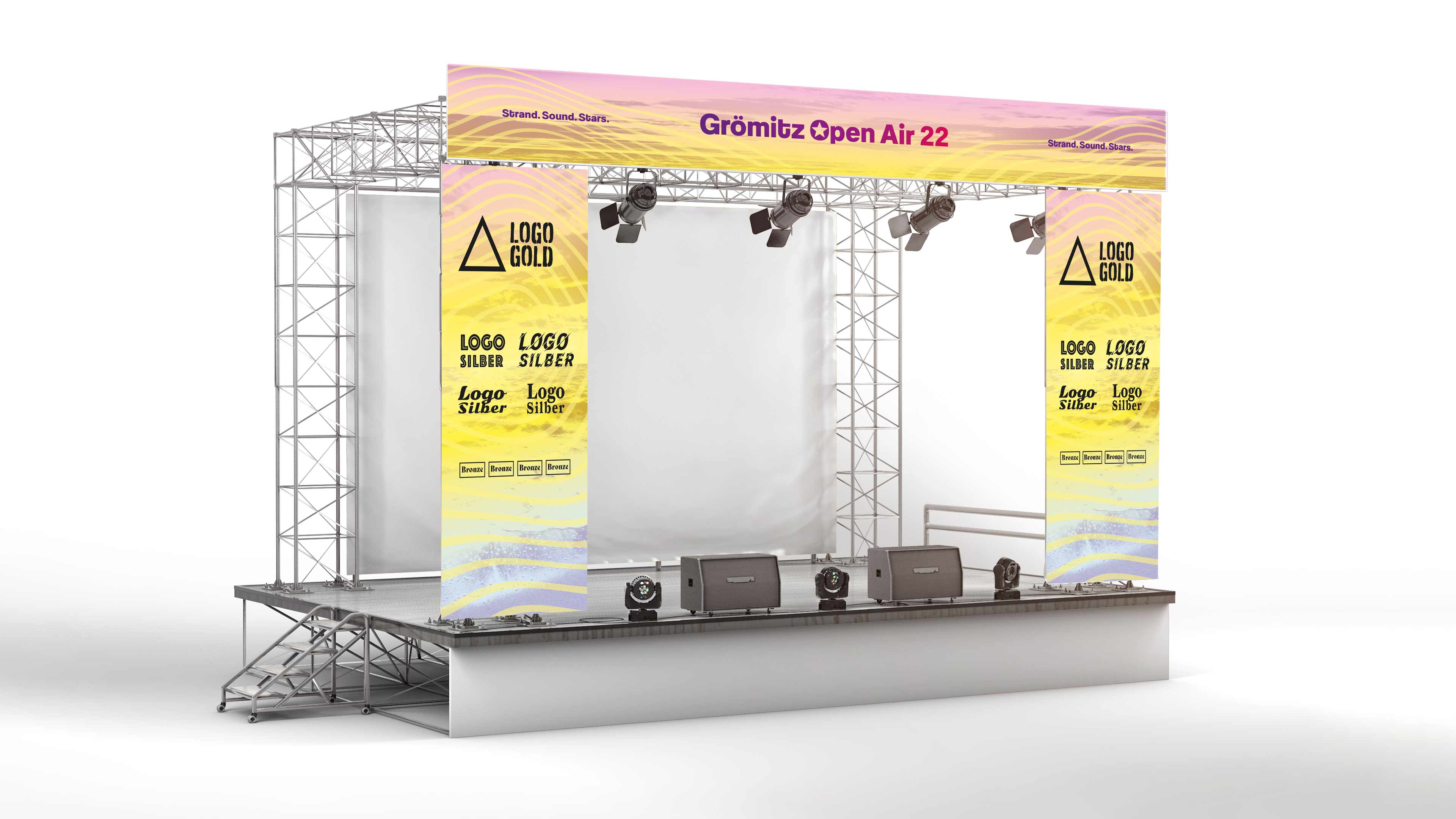 Visualisierung der Bühne mit Banner für Grömitz Open Air 22