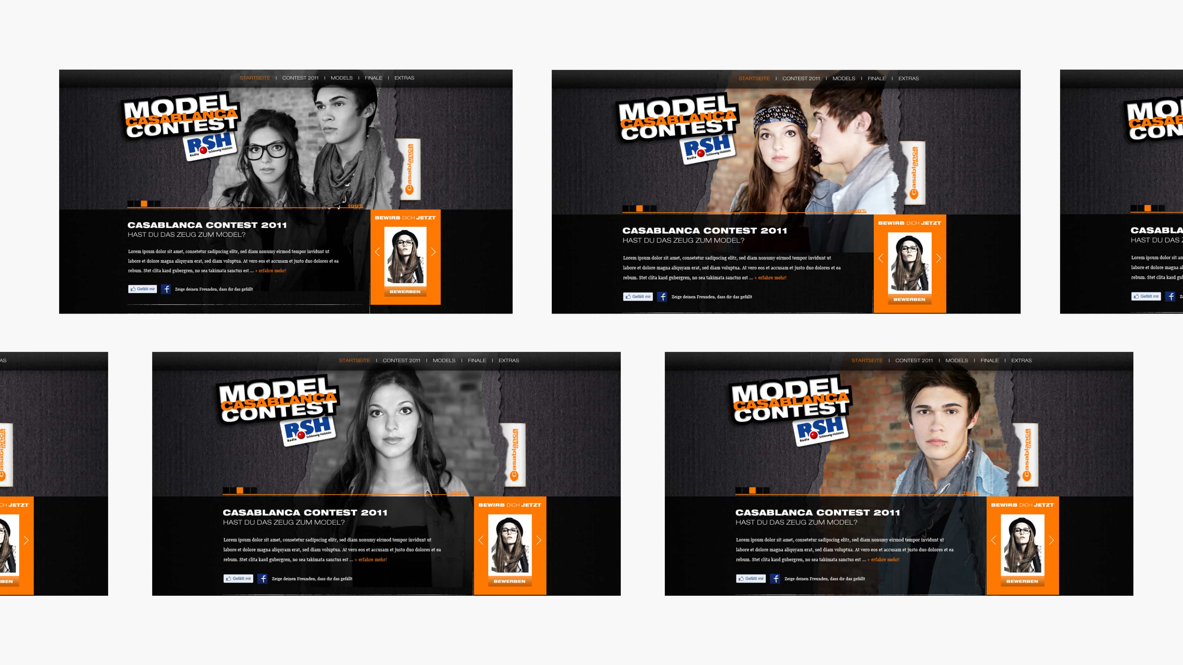 Collage mehrerer Screenshots der Website zum Model Contest 2011