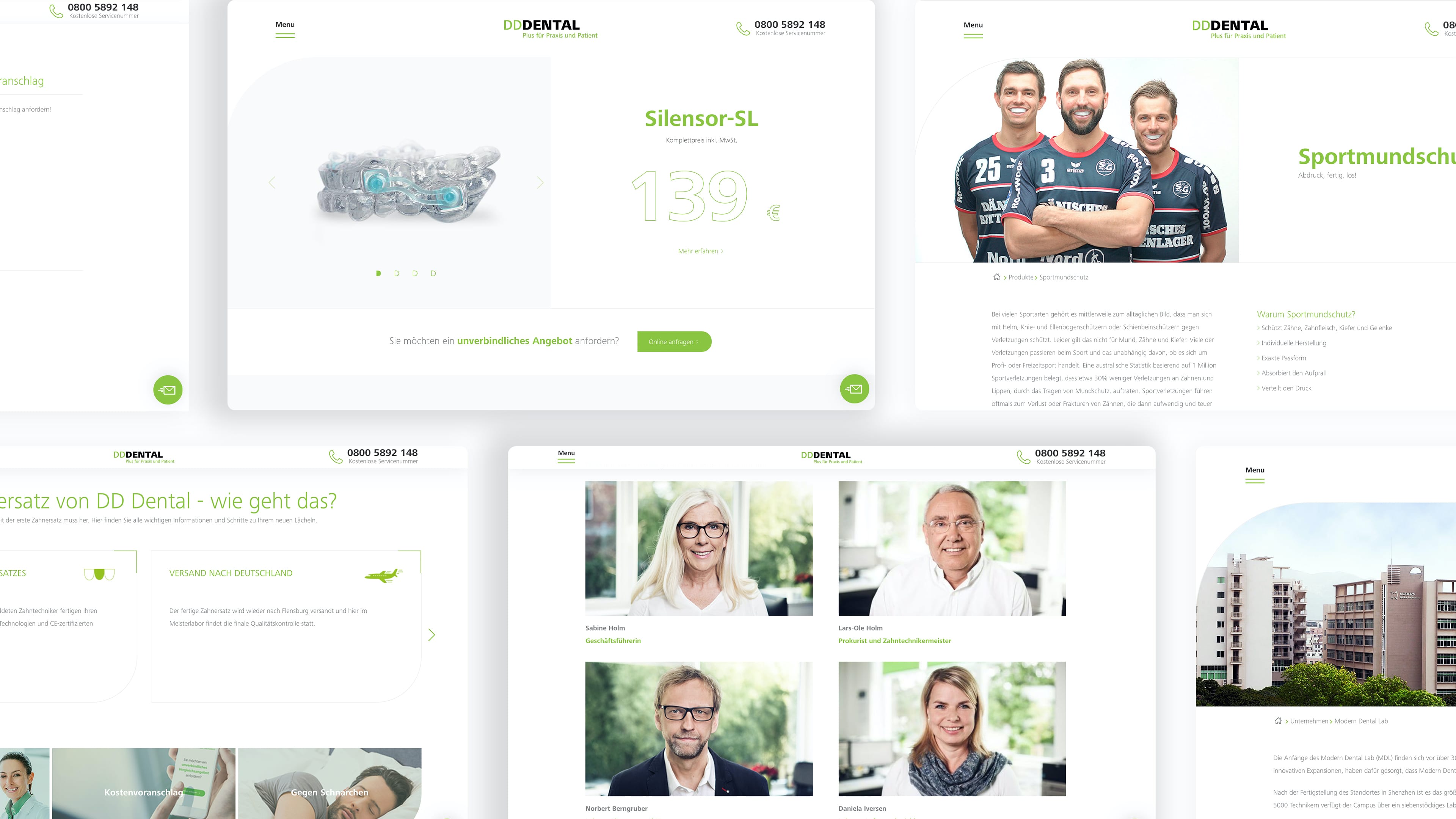 Collage mehrerer Screenshots der Website dd-dental.de