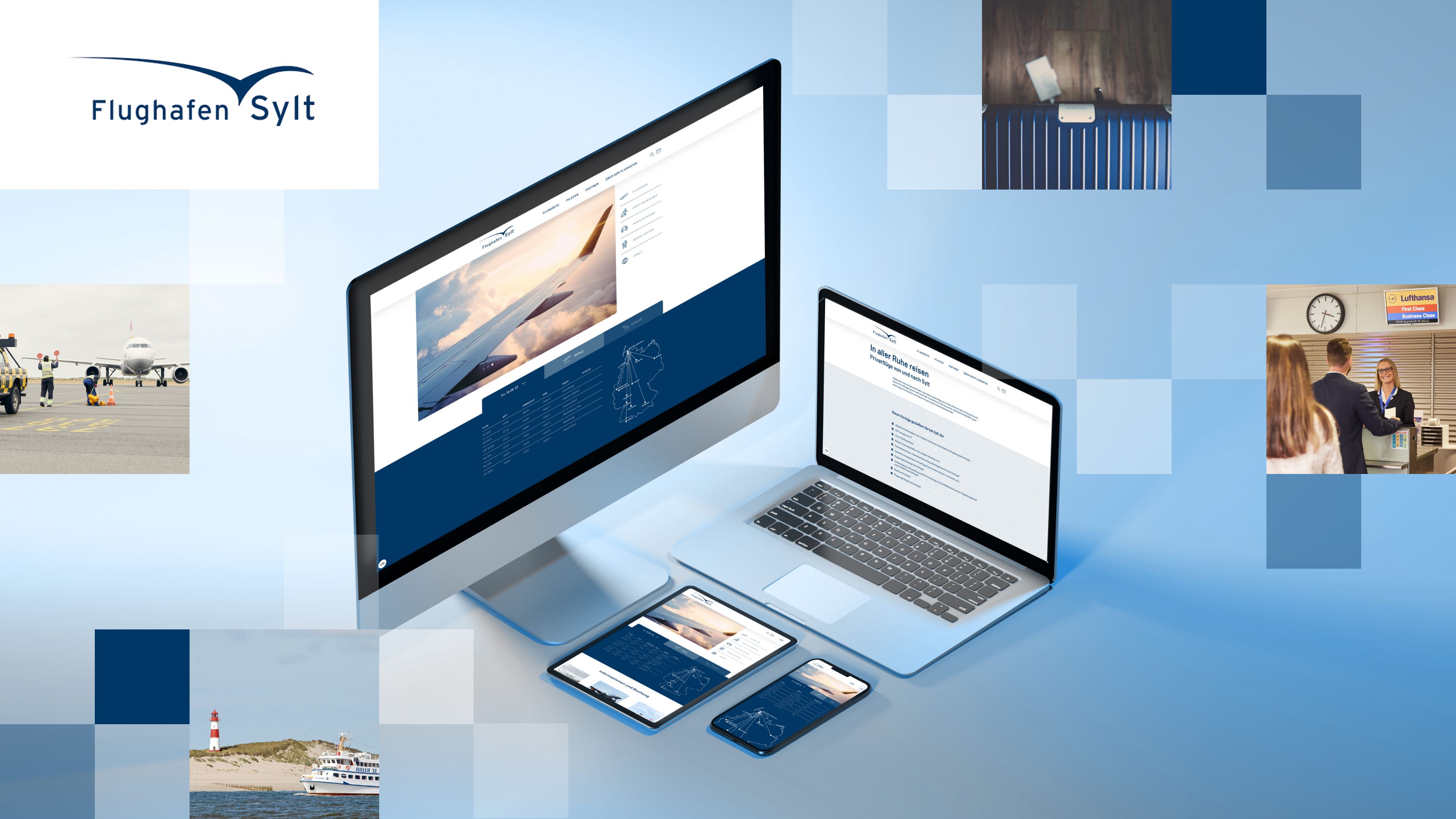 Die Website von Flughafen Sylt in vier mobilen Ansichten