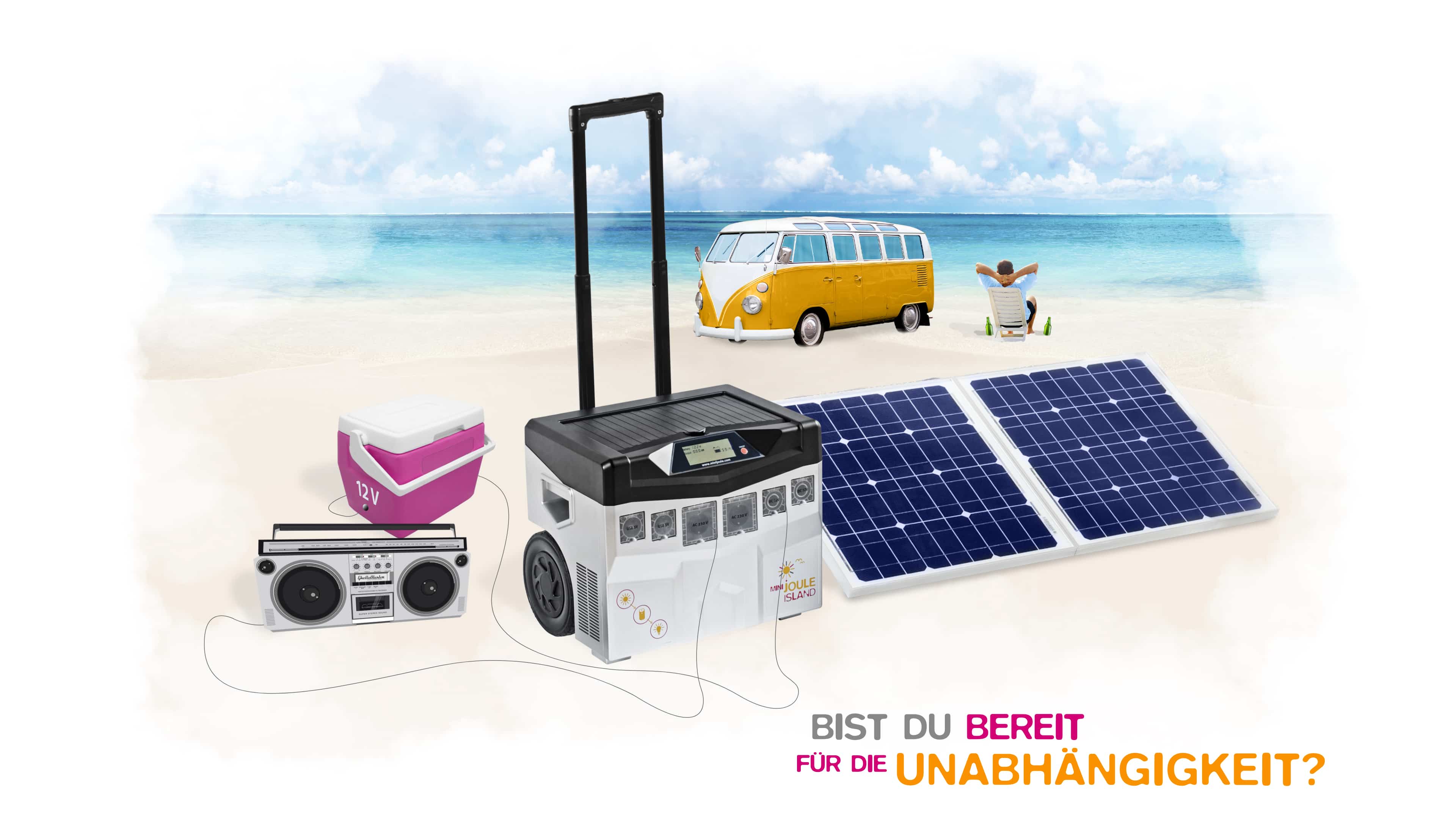 Minijoule Solaranlage steht am Strand