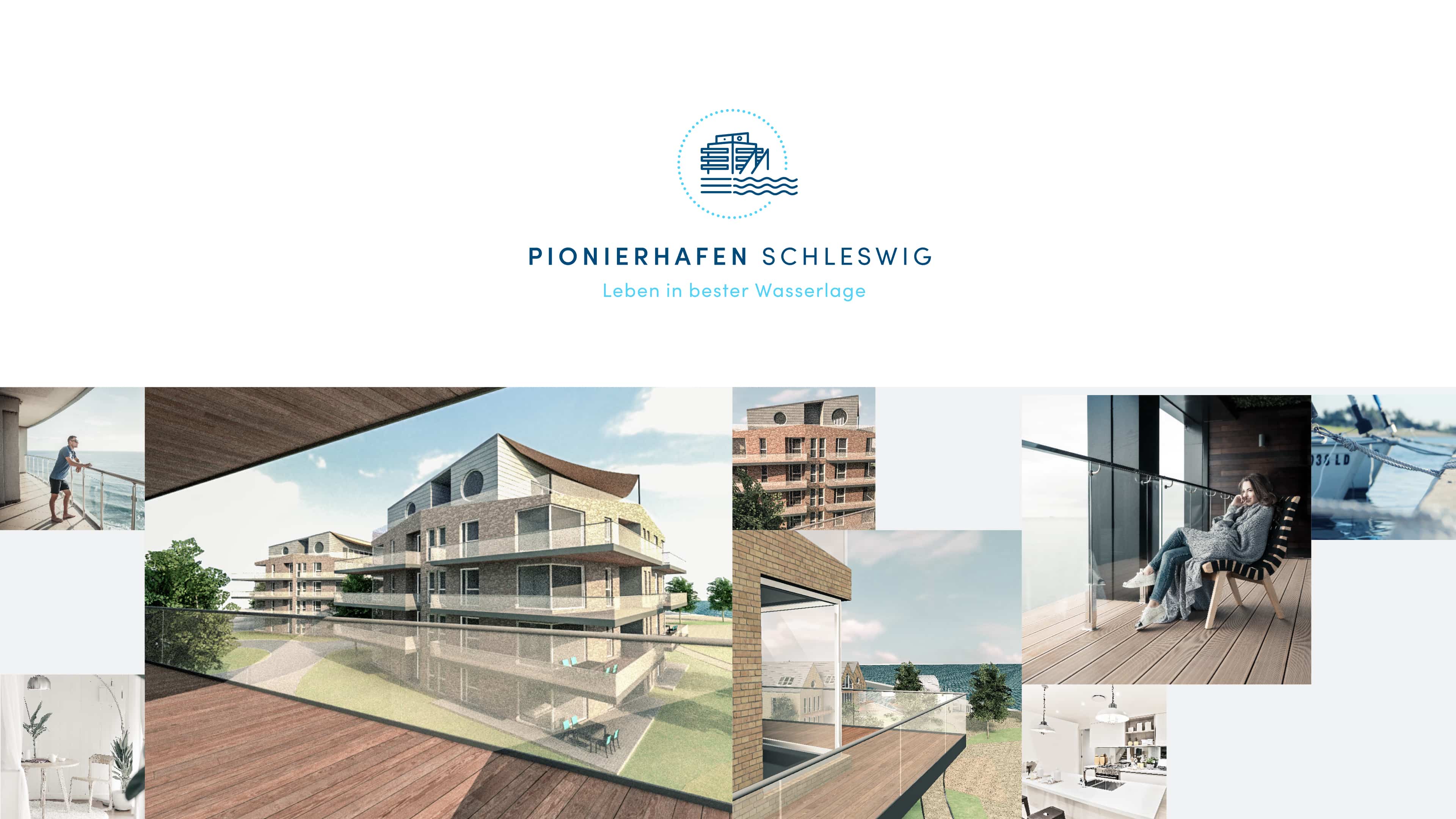 Bildercollage vom Pionierhafen Schleswig mit Bilder der Wohnungen