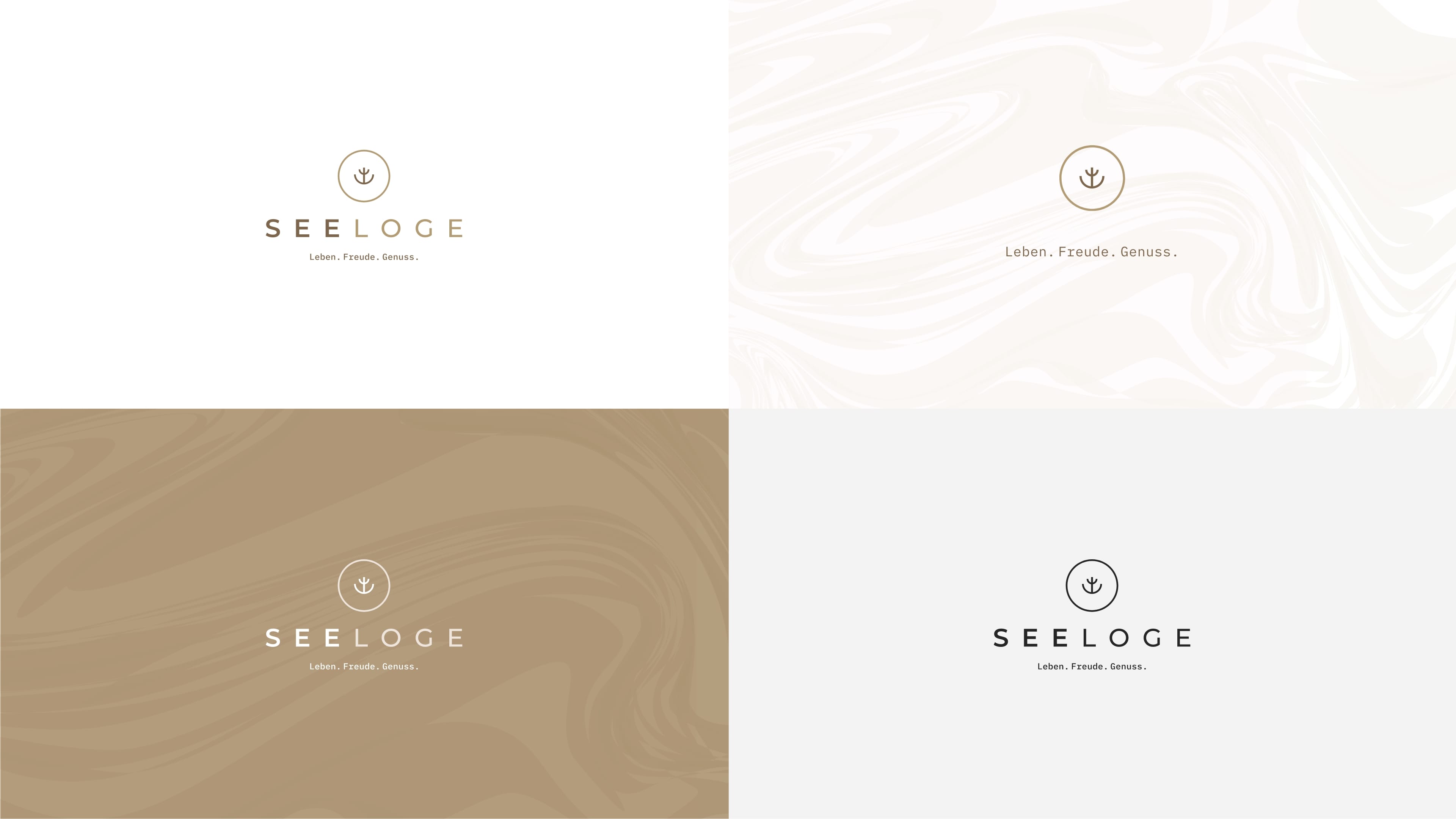 Vier unterschiedliche Logos des Hotels Seeloge