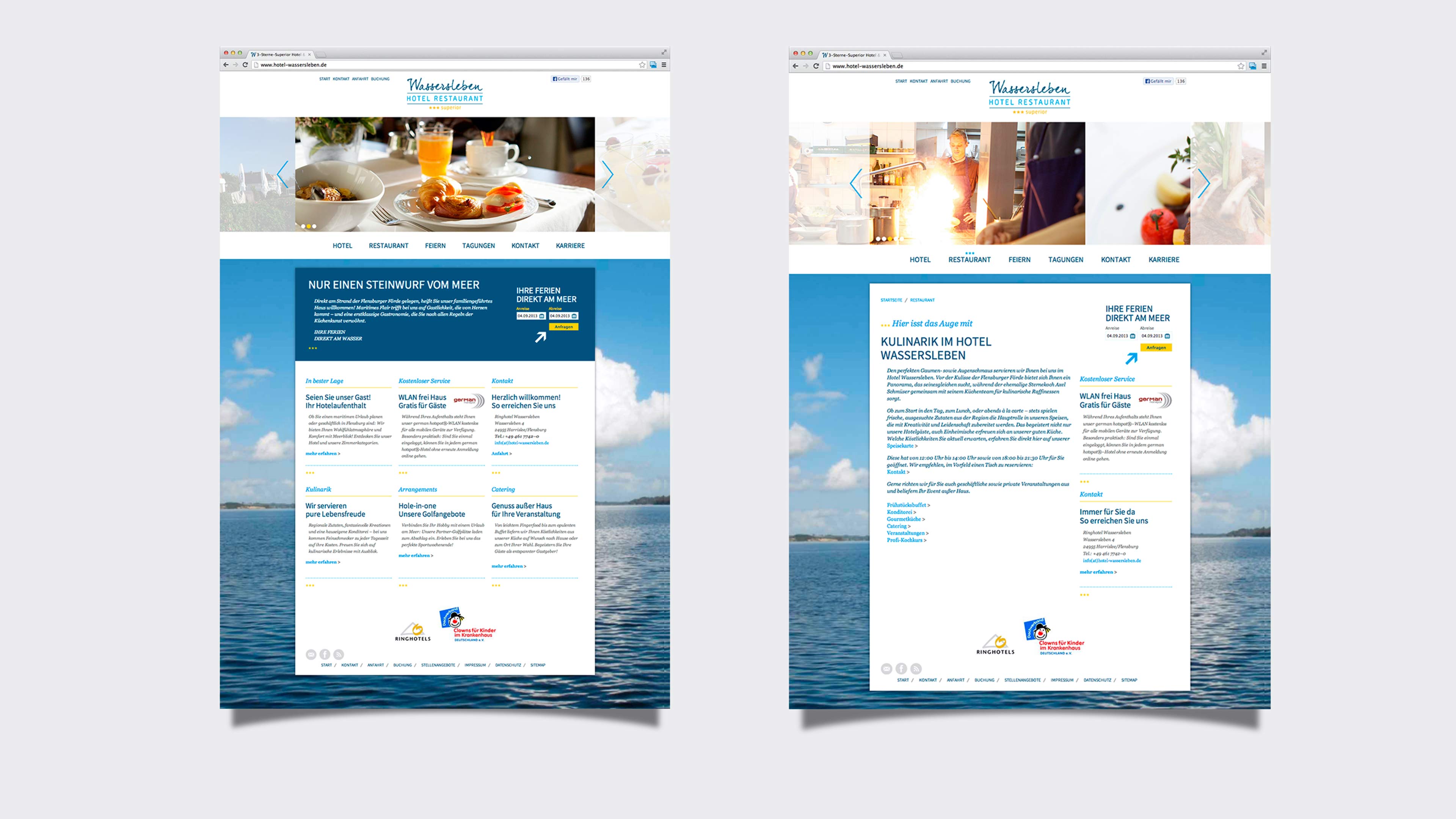 Zwei Homepage Unterseiten des Hotels Wassersleben