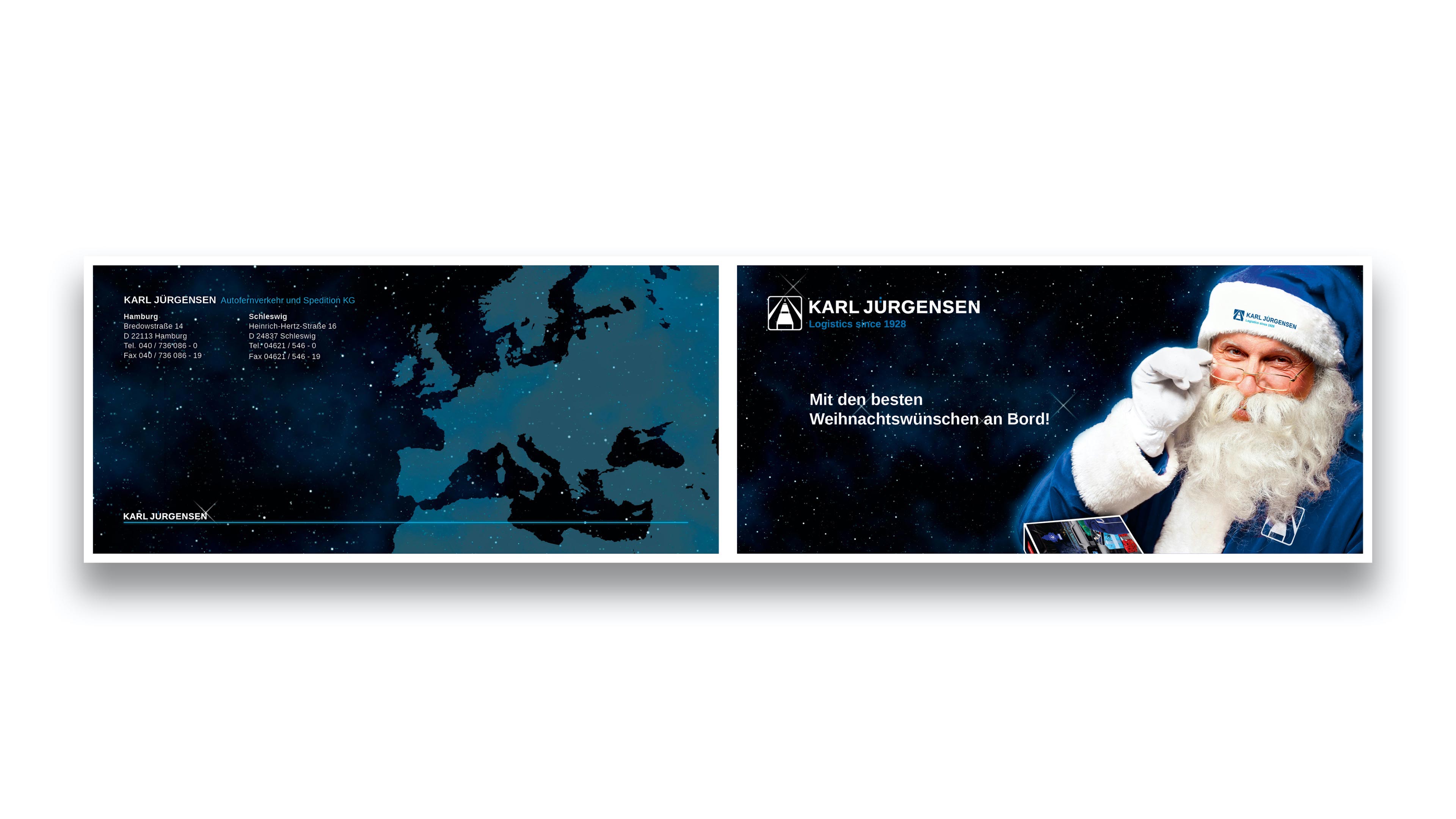 Vorderseite und Rückseite der Karl Jürgensen Weihanchtskarte