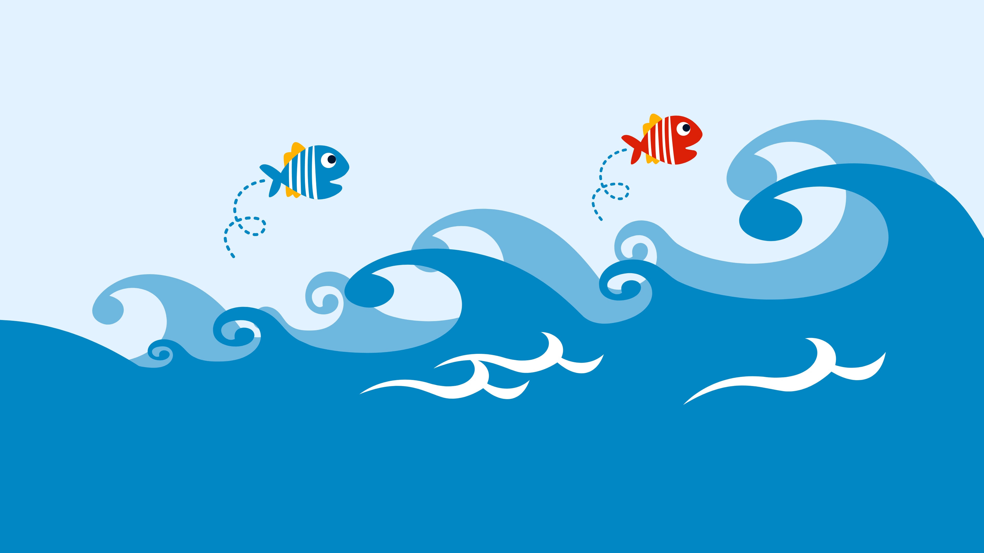 Illustrierte Wellen mit Fischen