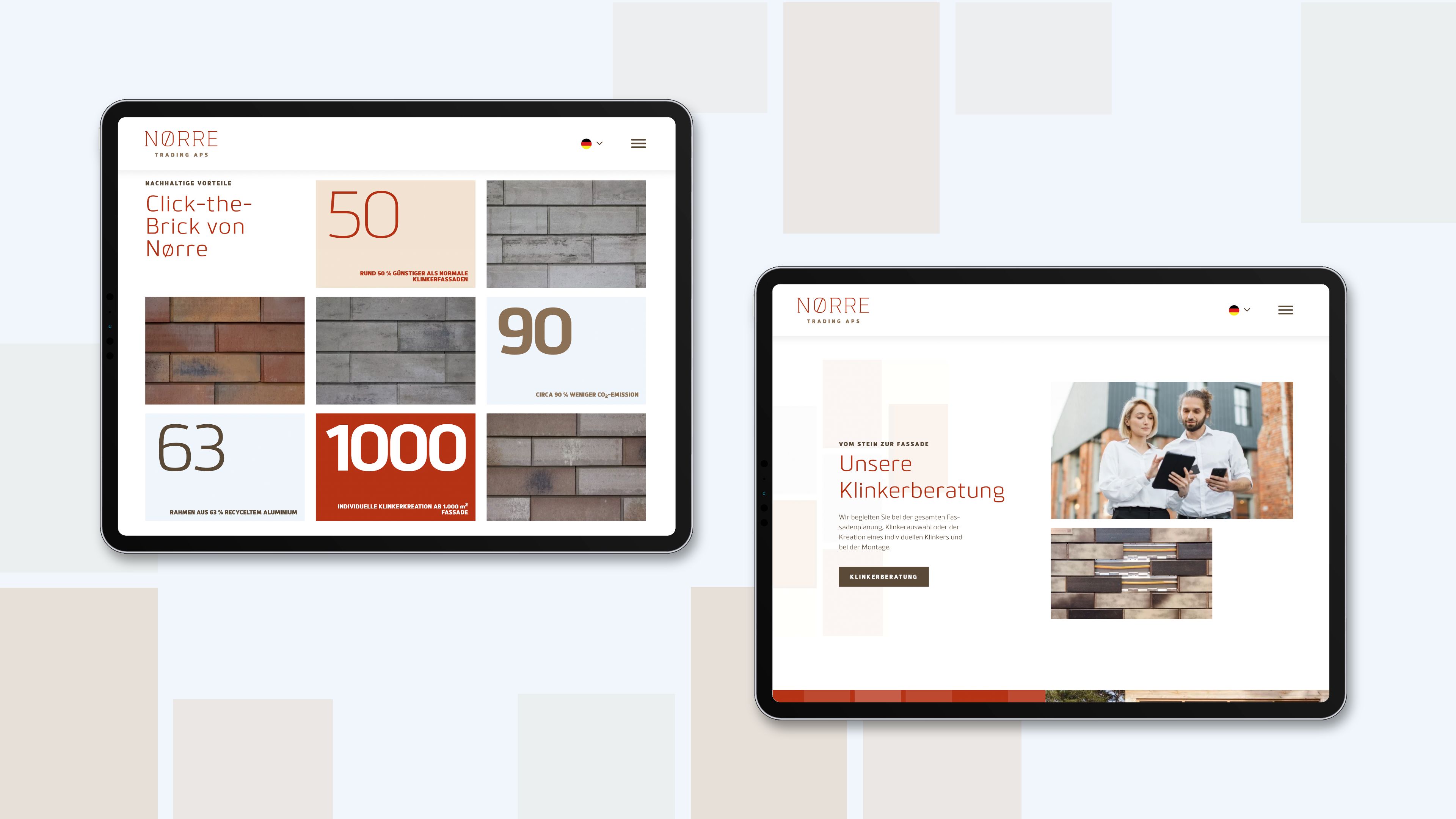 Zwei Tablets zeigen die neue Webseite von Nørre Trading Aps.