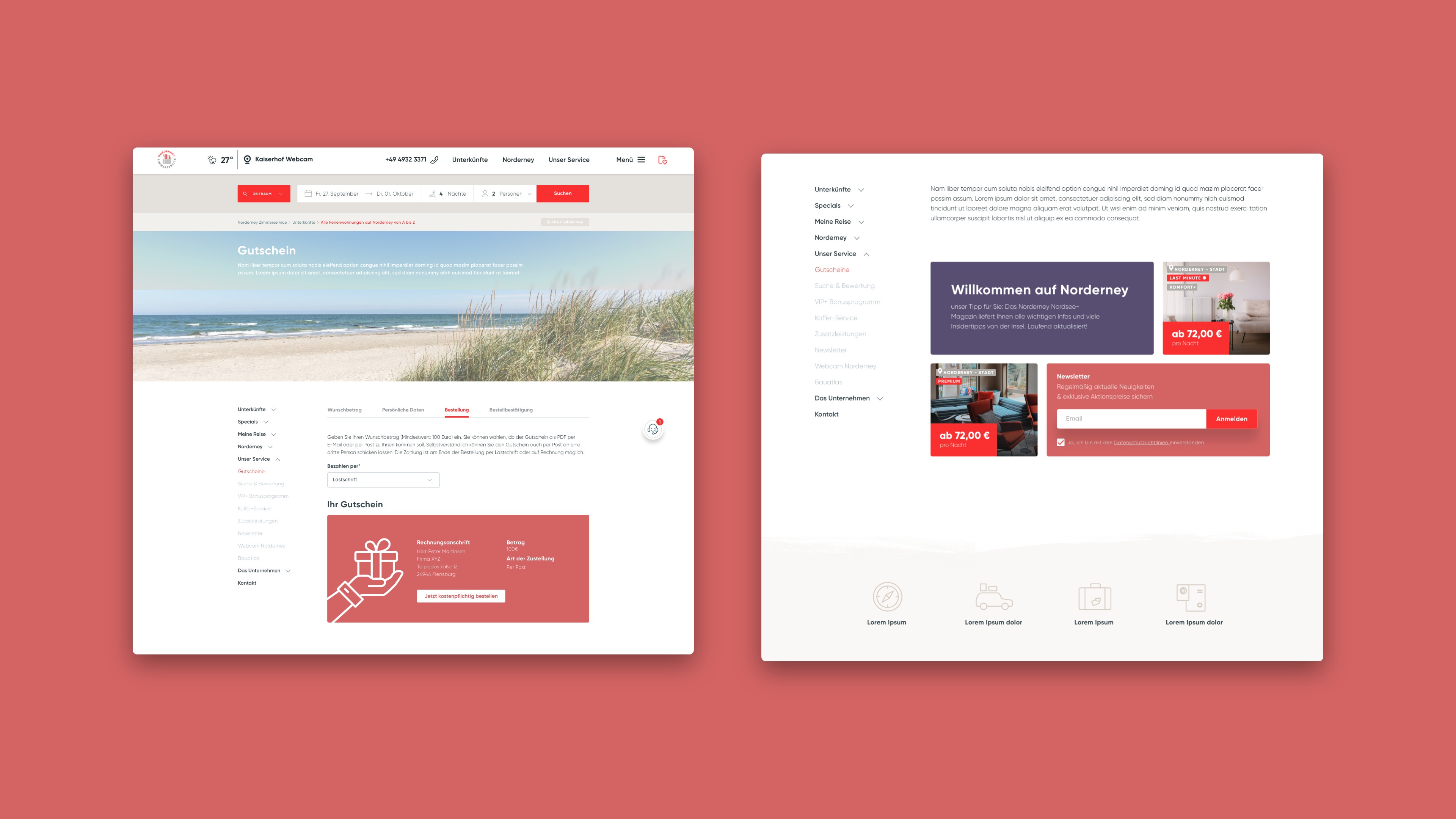 Zwei Desktop Ansichten der Norderney Zimmerservice Website