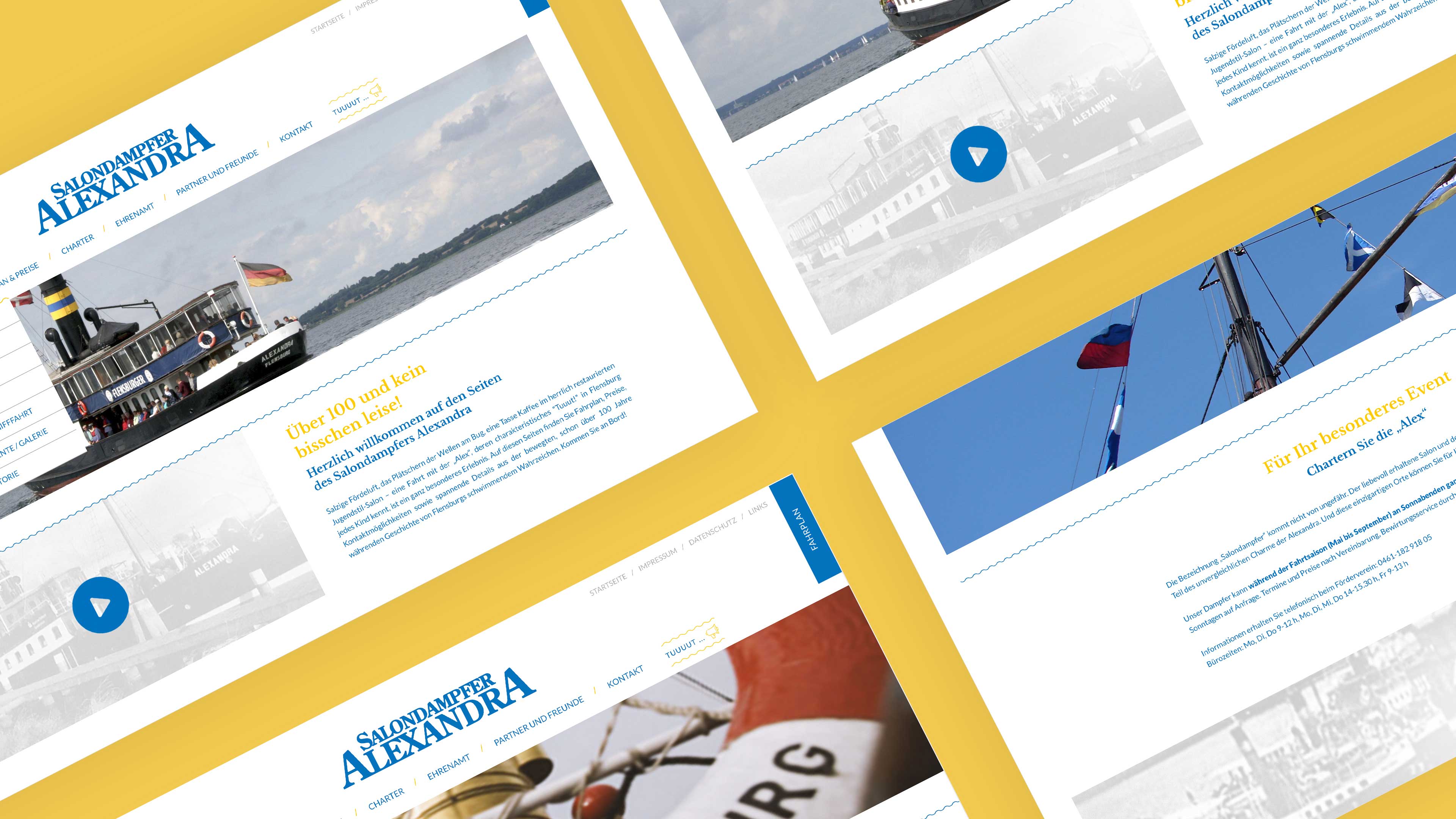 Vier Homepage Seiten des Salondampfer Alexandra