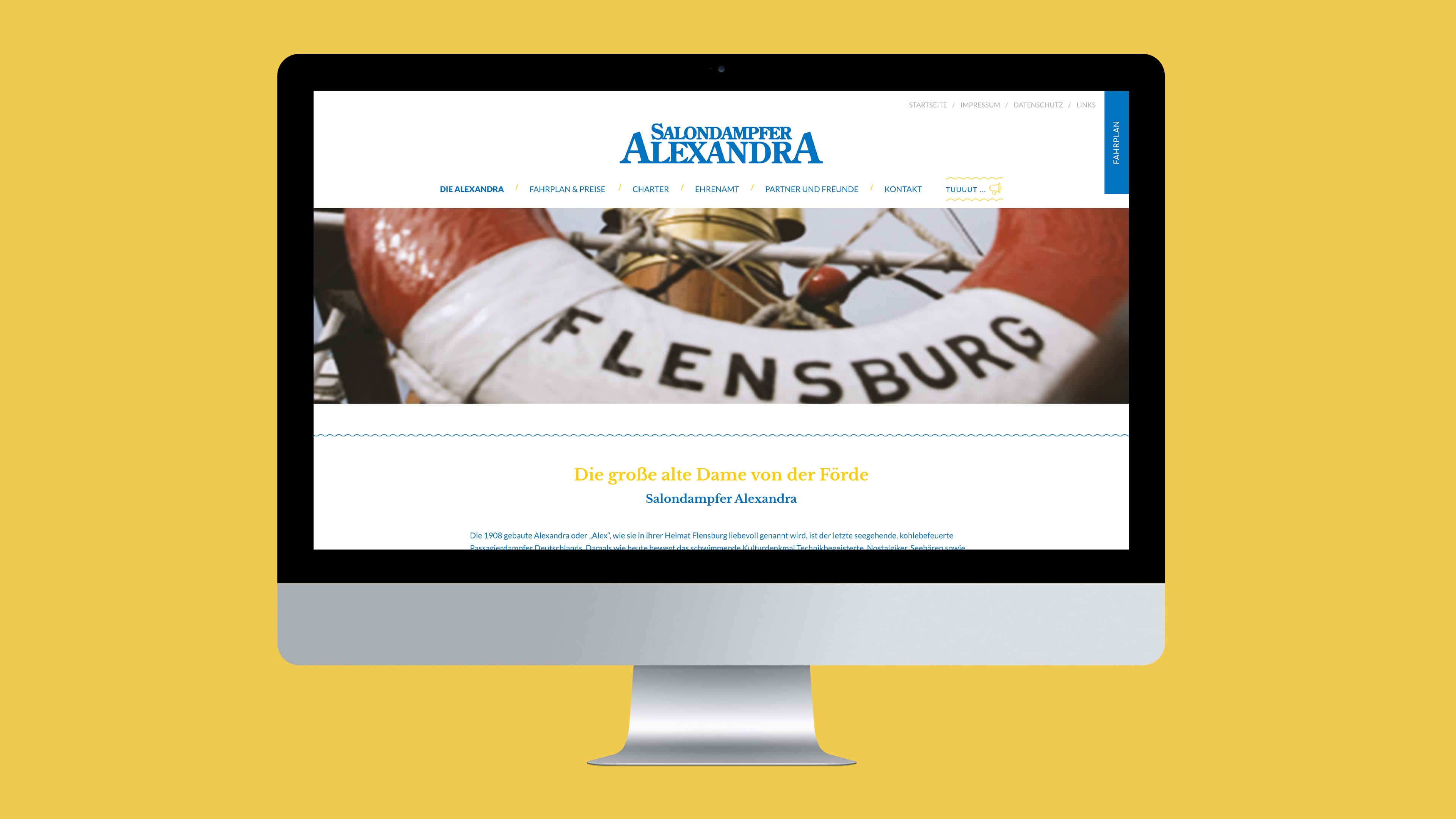 Homepage des Salondampfer Alexandra mit großem Teaserbild