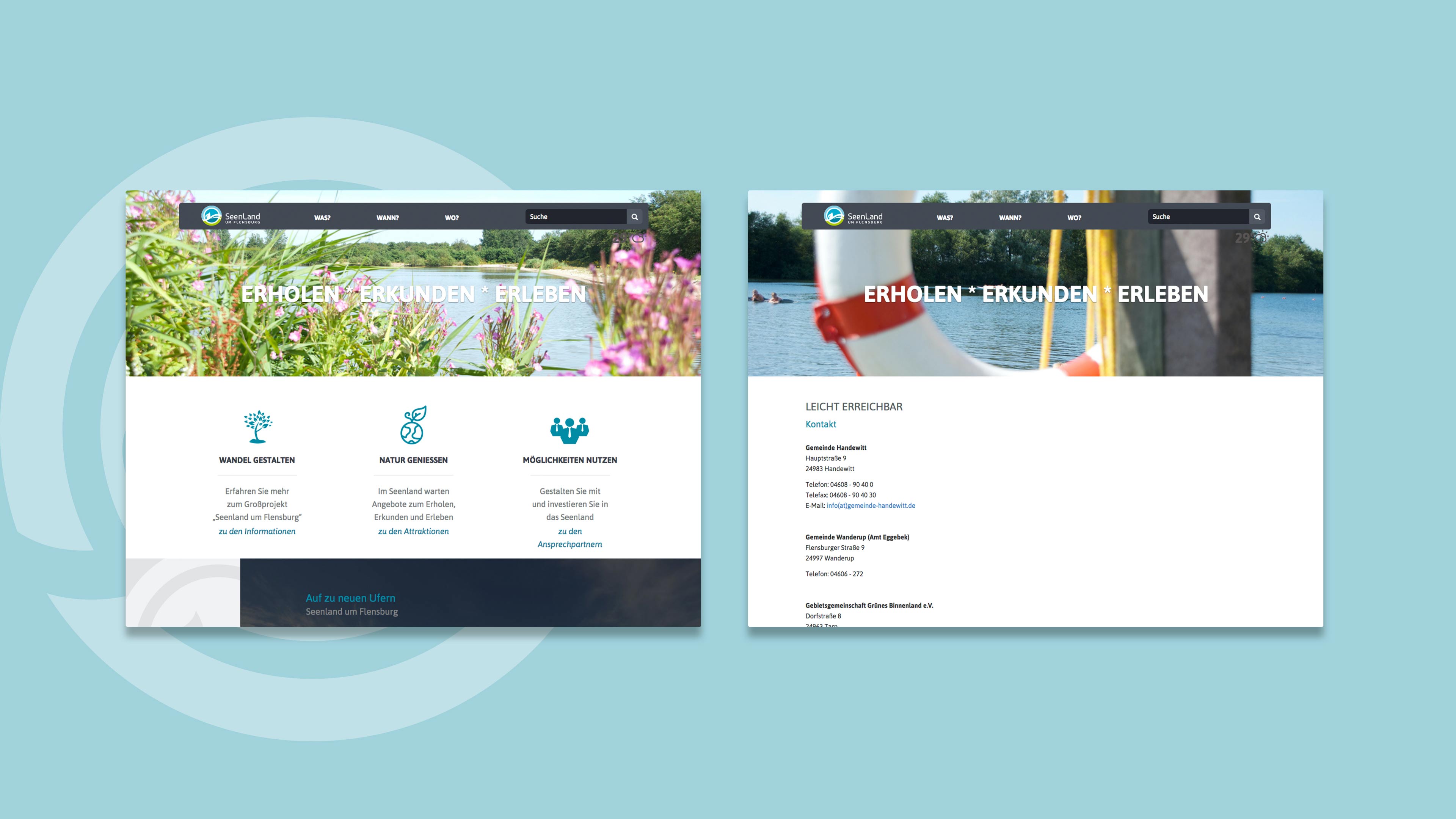 Zwei Homepage Seiten von Seenland