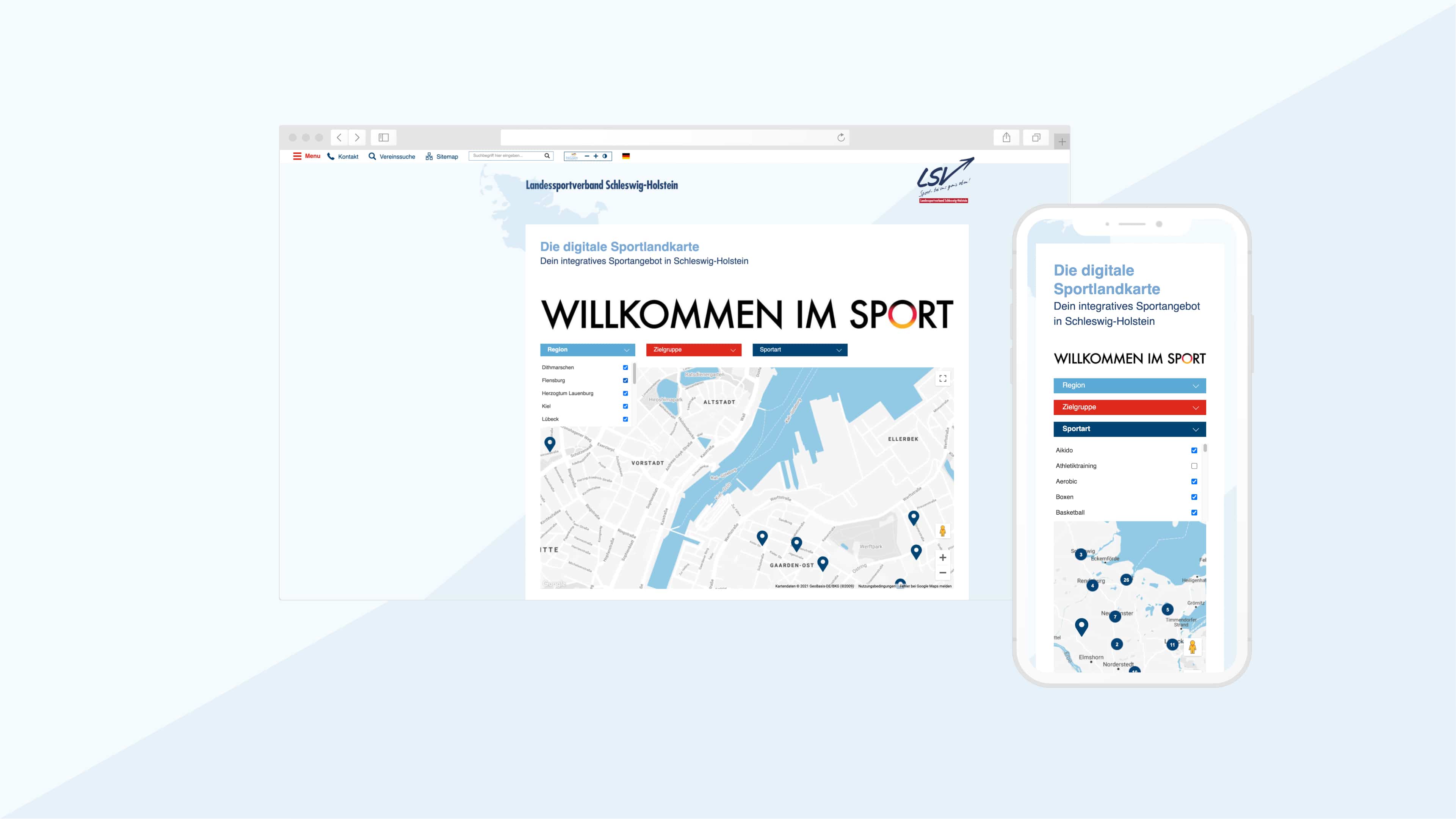 Zwei Digitale Ansichten der Sportkarte vom lsv