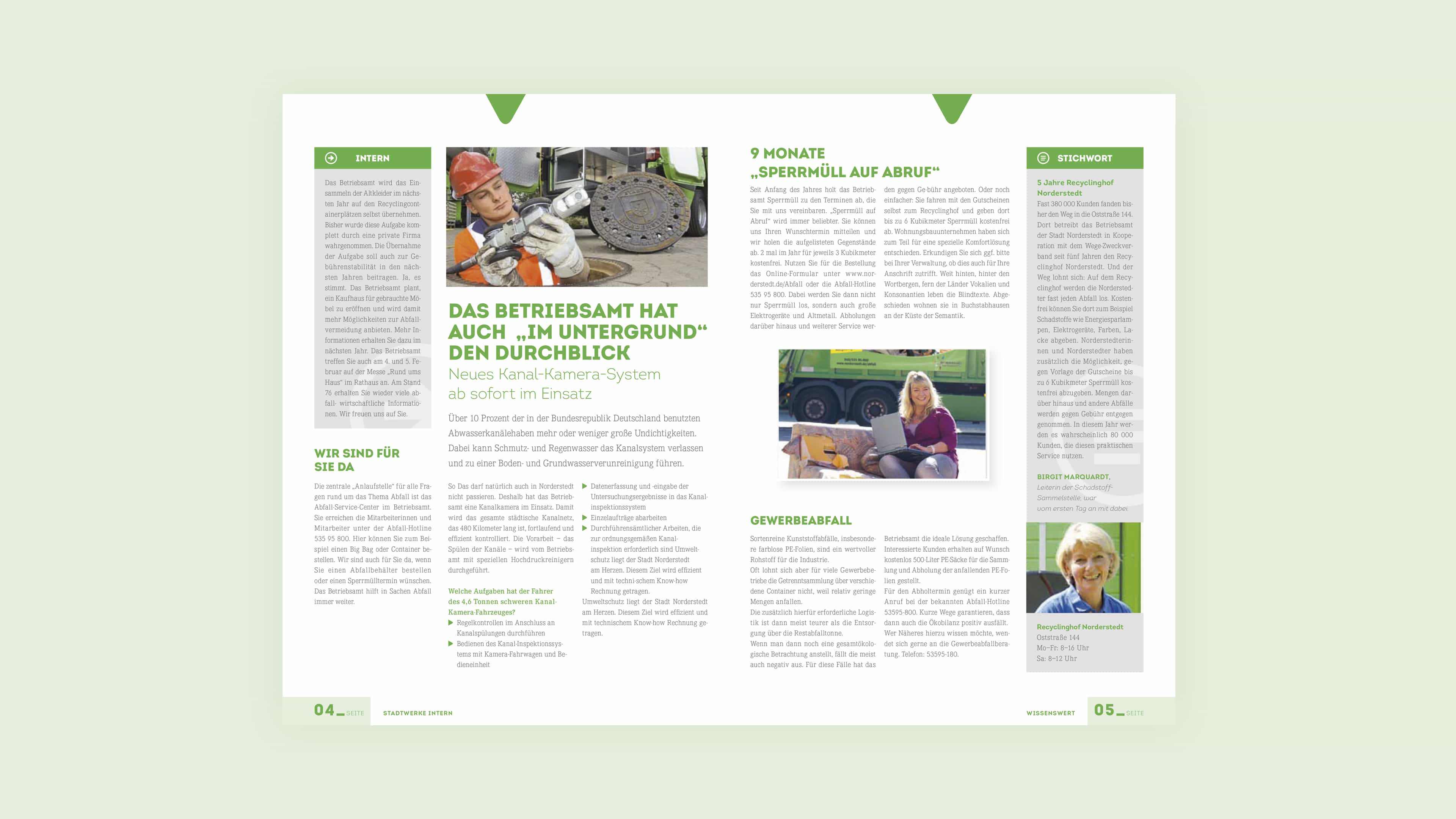 Zwei Katalogseiten in grün der Stadt Norderstedt