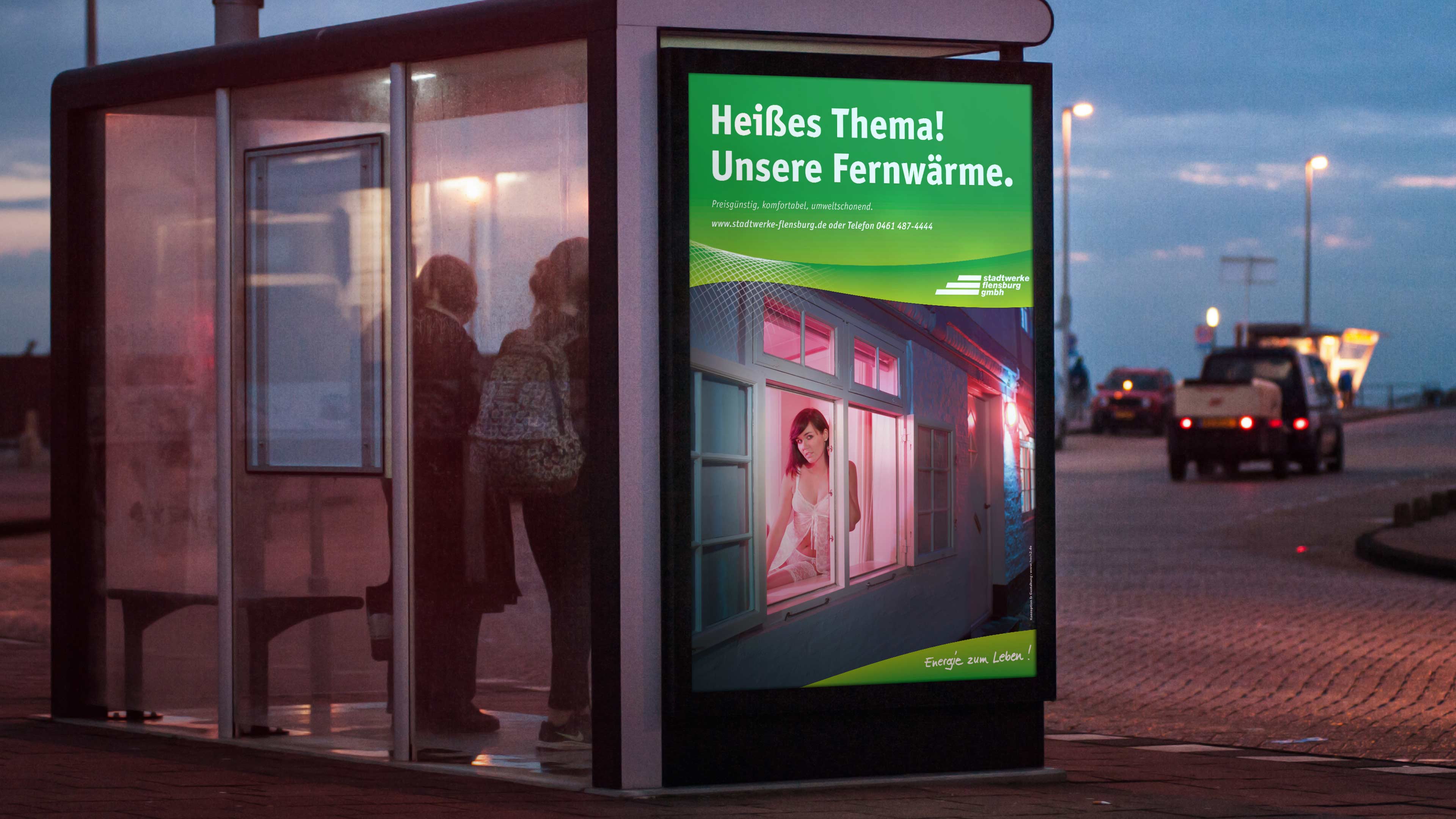 Stadtwerke Flensburg Werbung an einer Bushaltestelle
