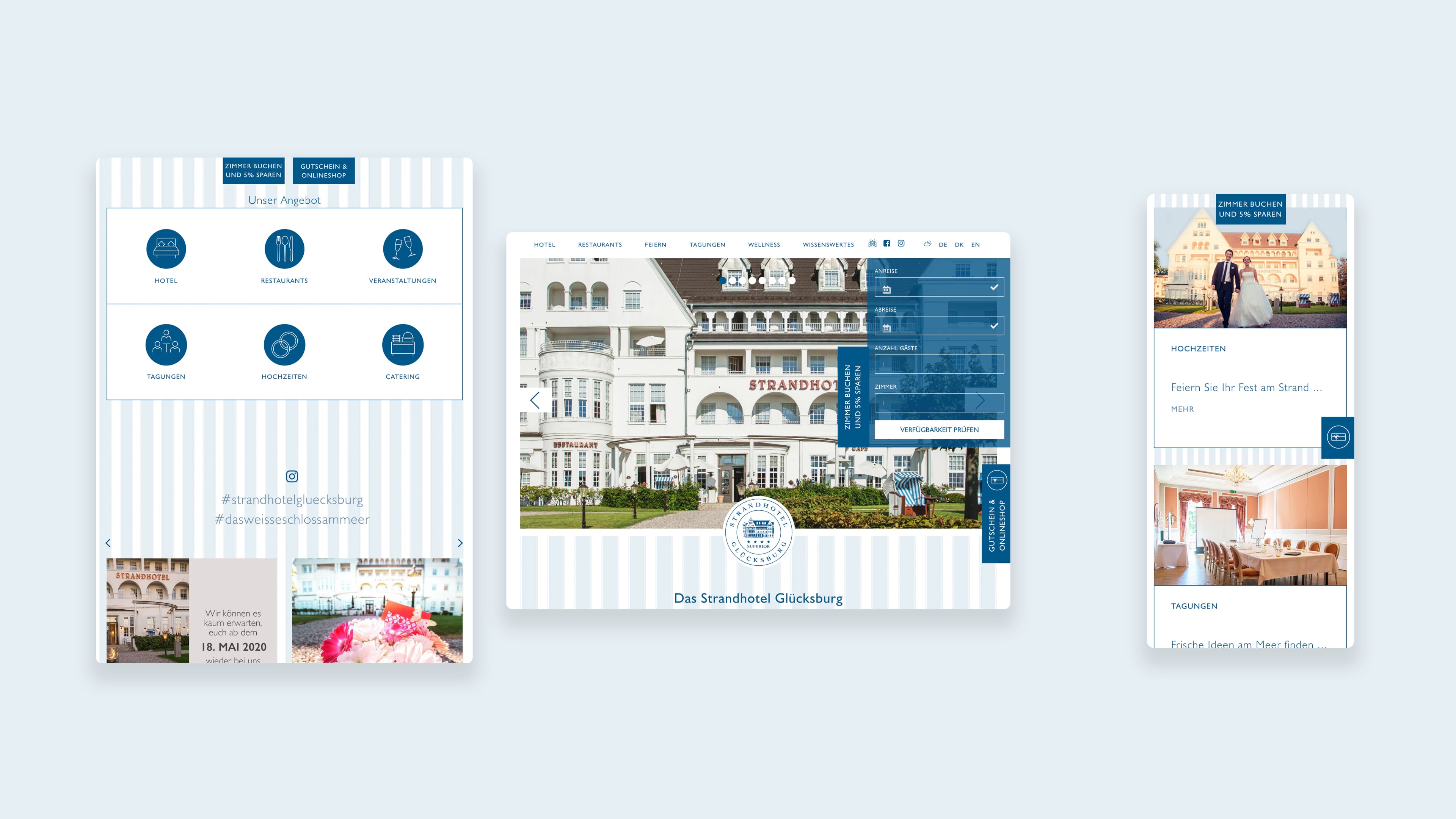 Drei digitale Ausschnitte der Strandleben Glücksburg Homepage