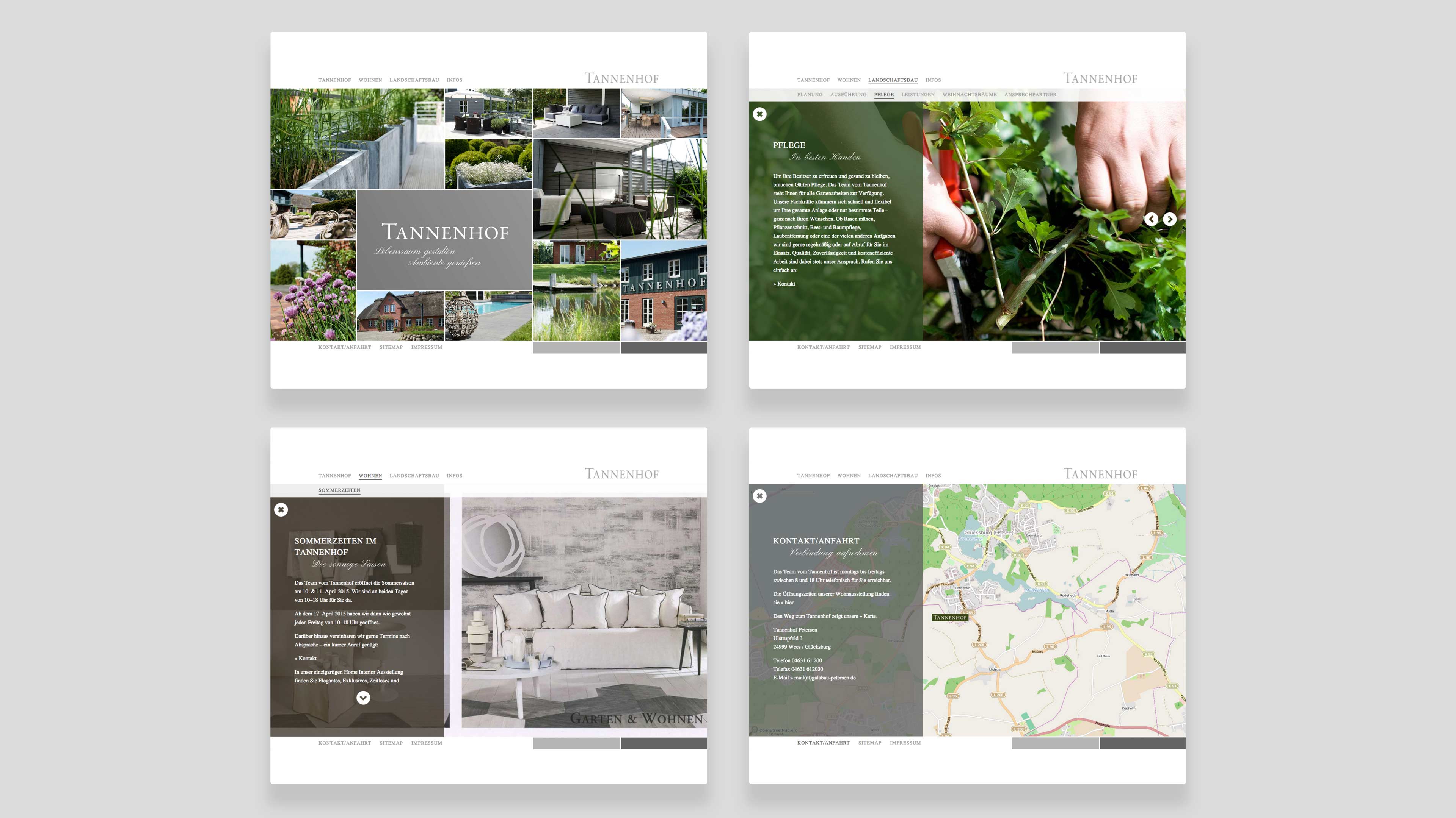 Vier Ausschnitte der Tannenhof Homepage Stand 2015