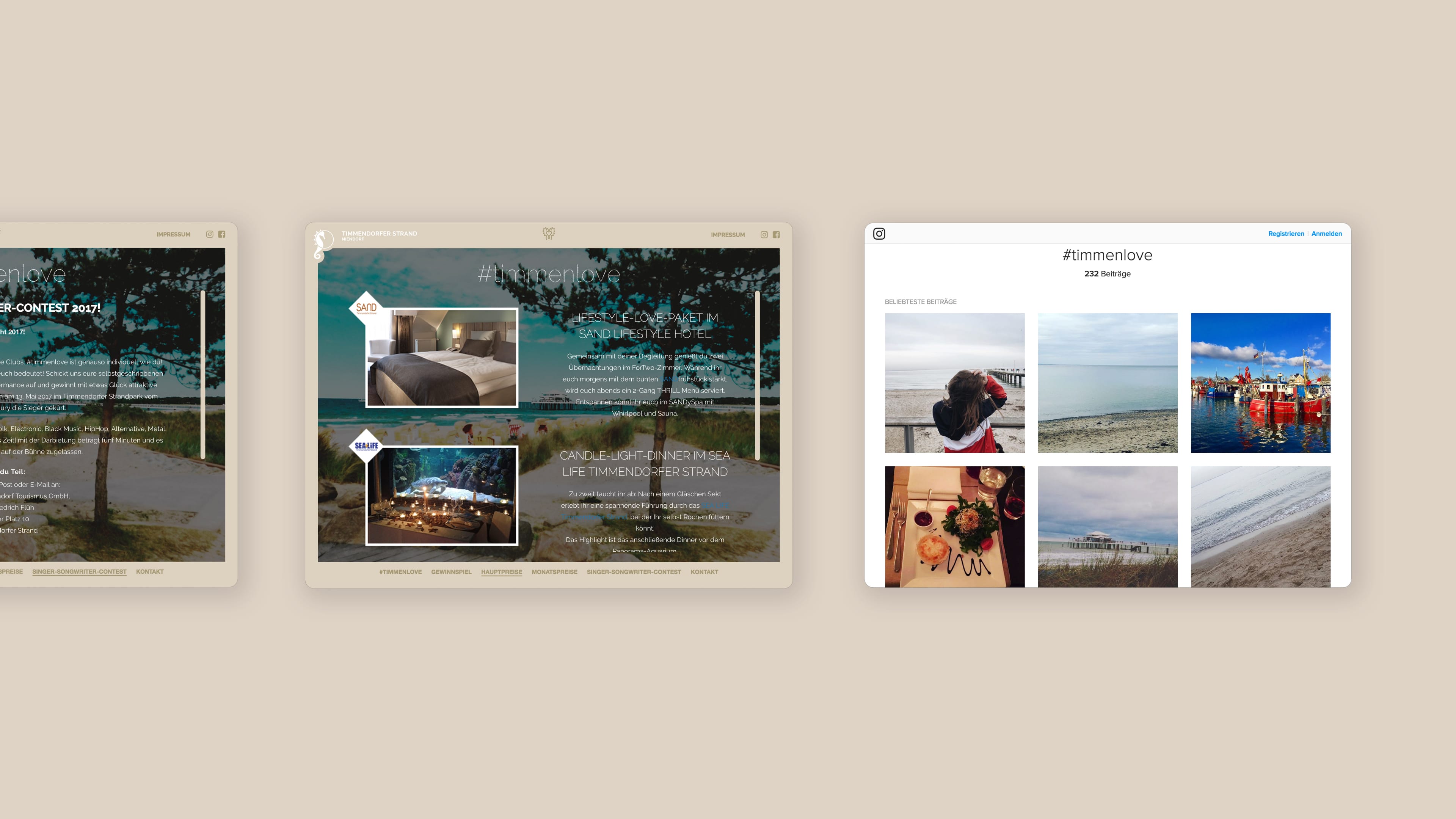 Drei Website Ansichten der Timmendorfer Strand Lifestyle Kampagne