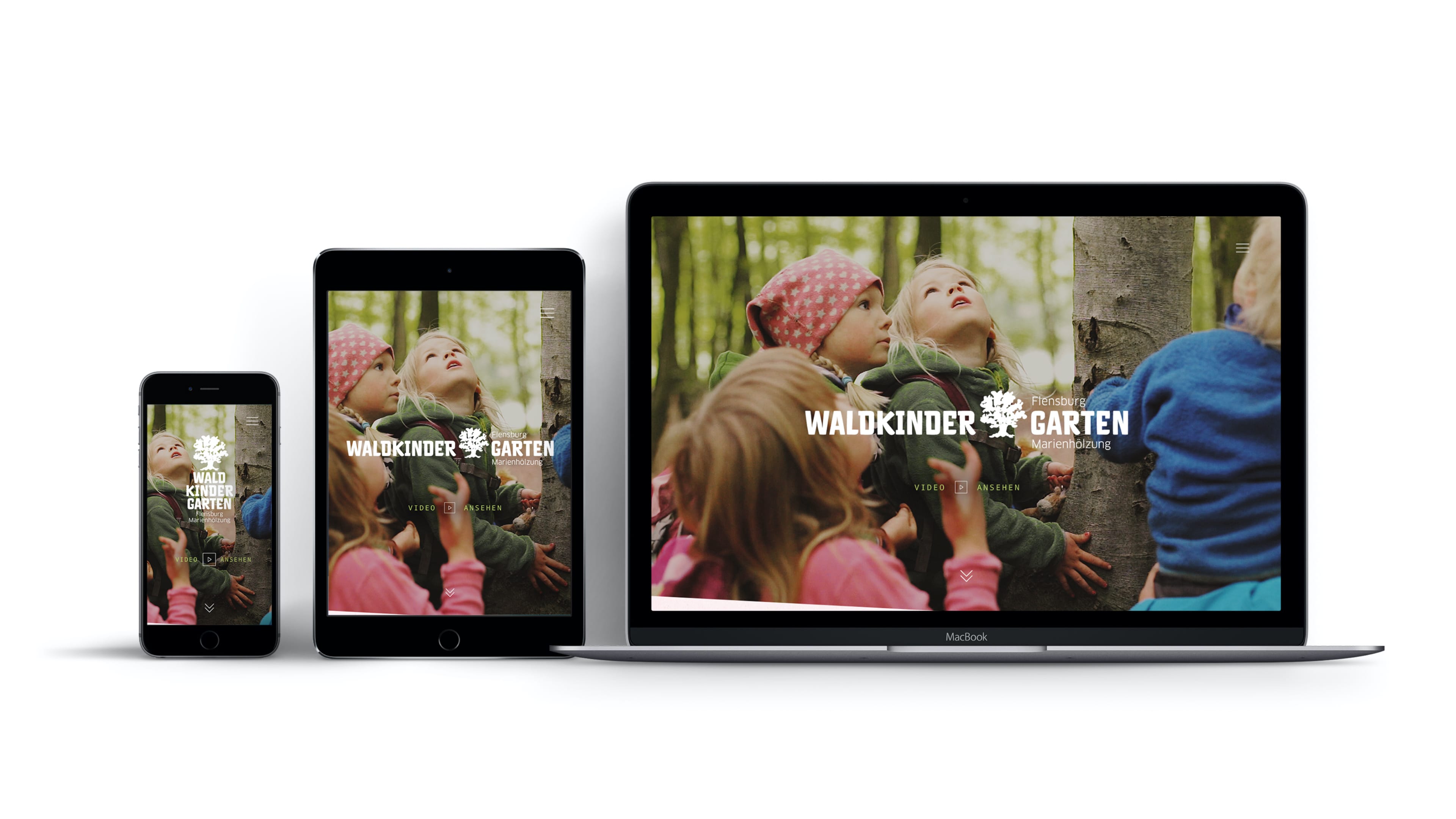 Homepage des Waldkindergarten in drei Mobilen Ansichten