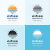 Vier blaue Kästchen mit unterschiedlichen Ostsee Appartement Logos