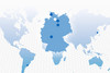 Blaue Weltkarte mit blau markierten Standorten
