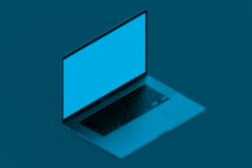 Offener Laptop mit blauem Overlay