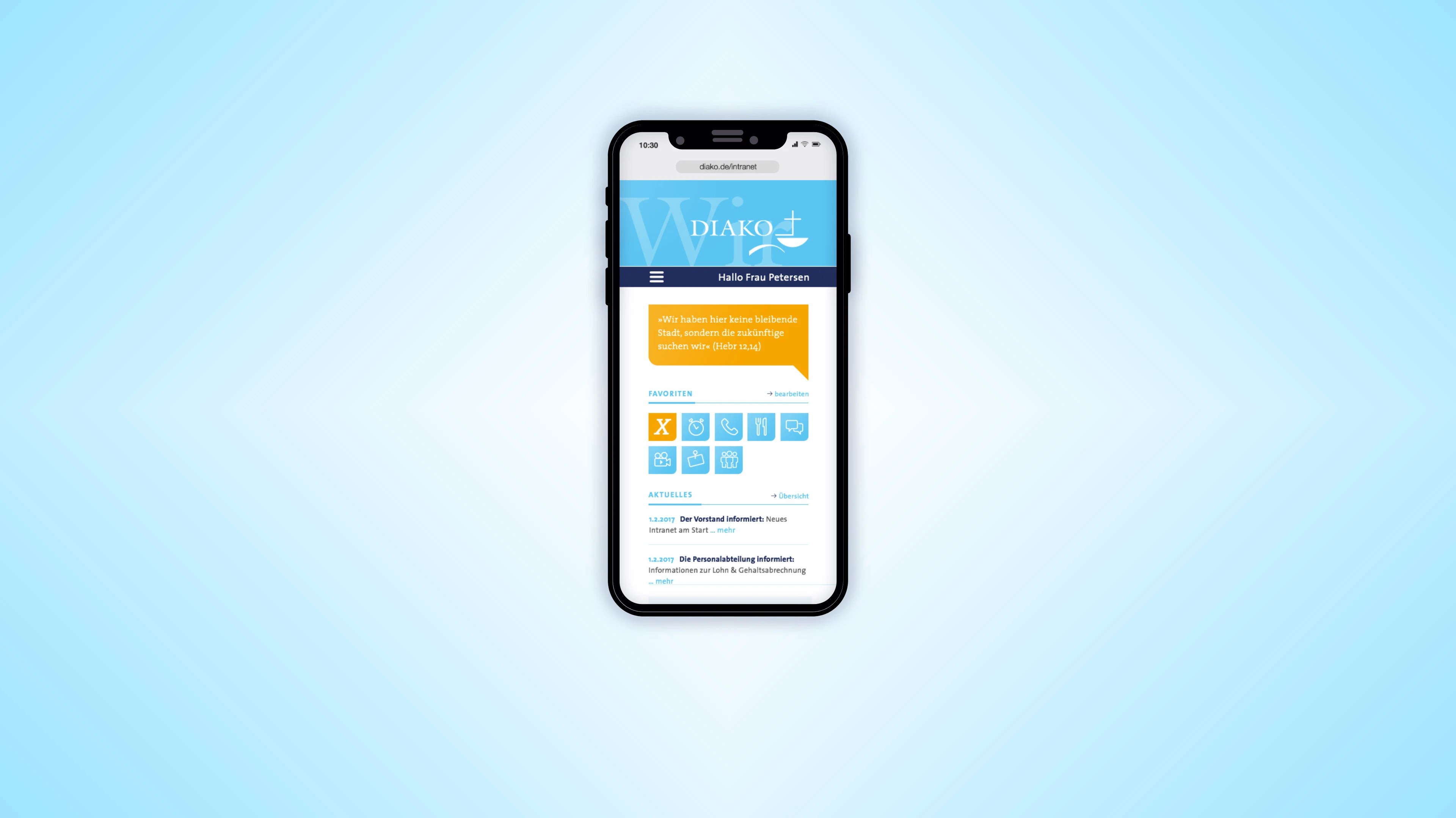 Smartphone zeigt Intranet der Diako