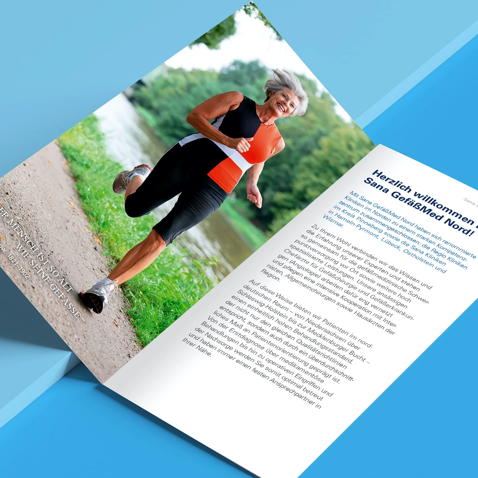Sana Kliniken Broschüre mit einem Bild von einer Joggerin