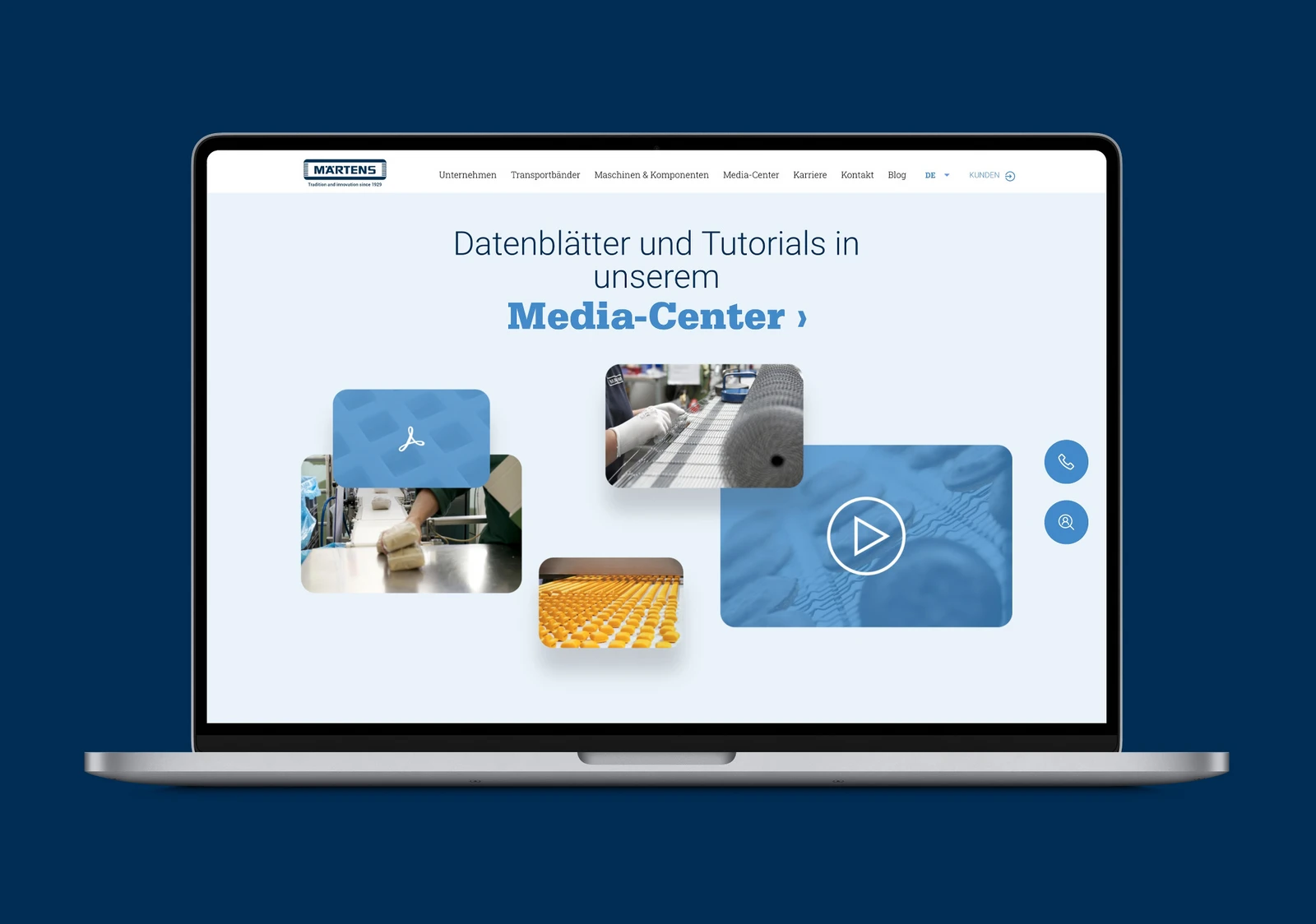 Ein Laptop mit der Märtens Homepage